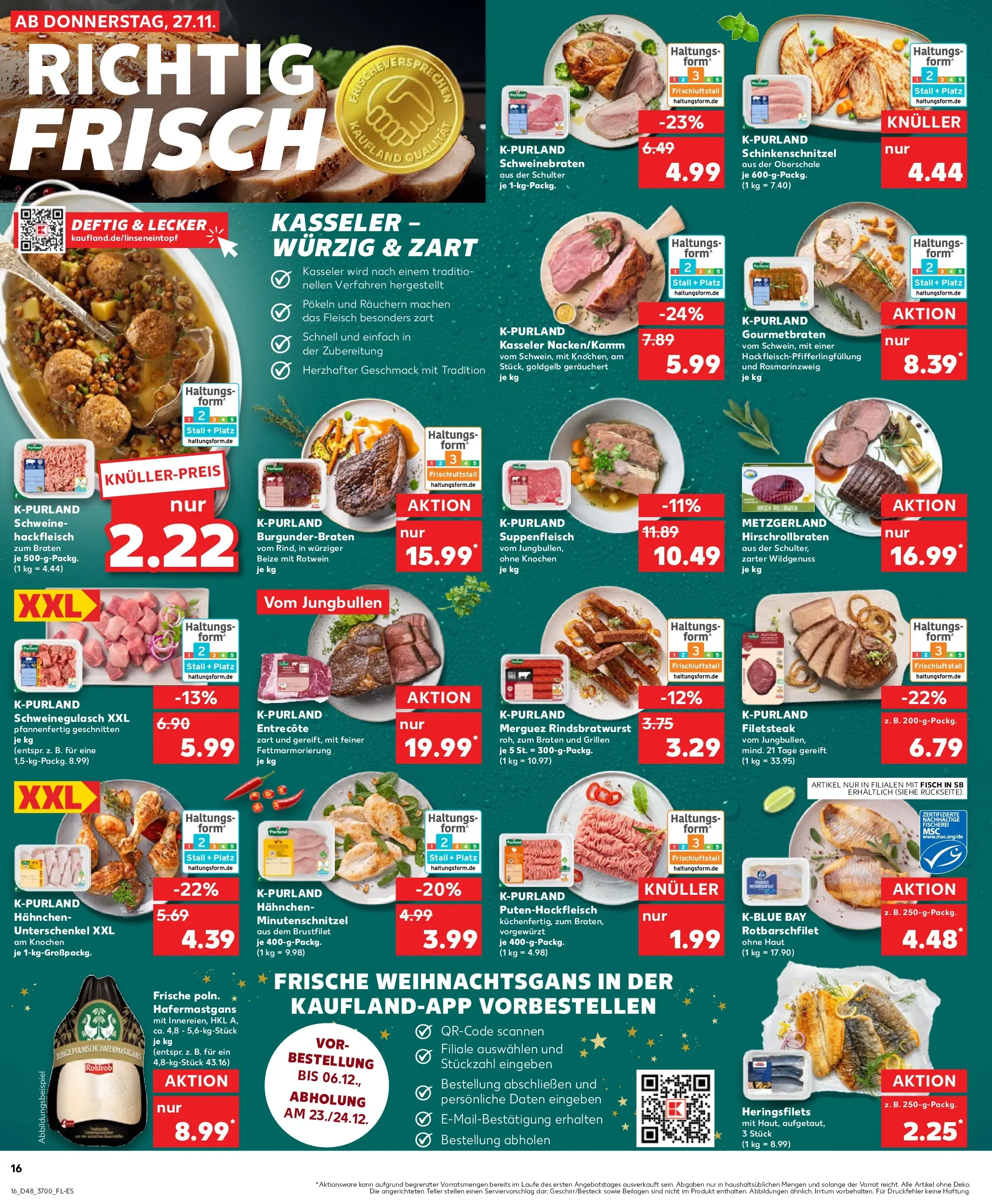 Prospekt Kaufland ab 27.11.2025 » Angebote Online zum Blättern | Seite: 16 | Produkte: Hahnchen, Rotwein, Suppenfleisch, Hackfleisch