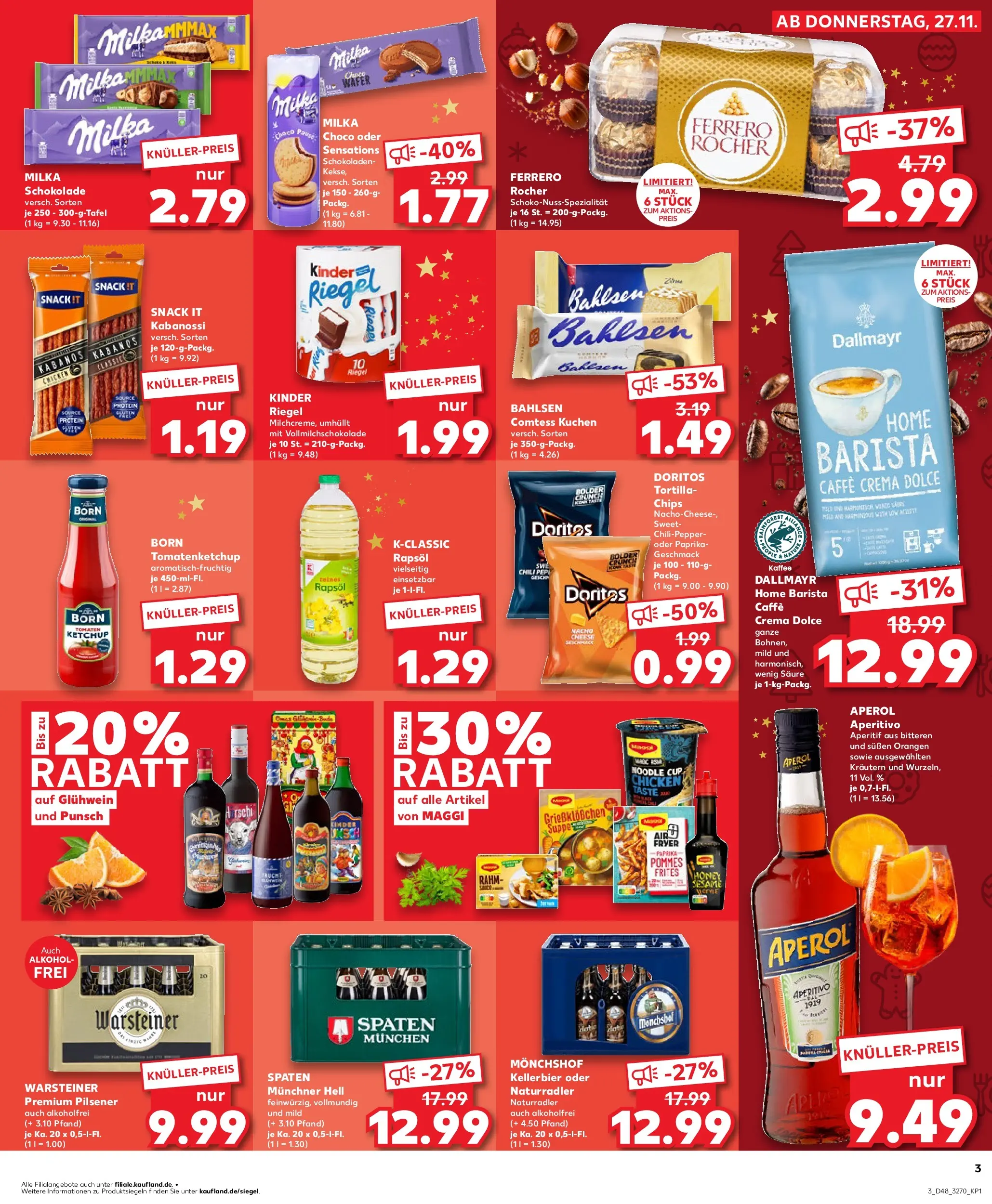 Prospekt Kaufland ab 27.11.2025 » Angebote Online zum Blättern | Seite: 3 | Produkte: Pommes, Milka, Aperol, Kuchen