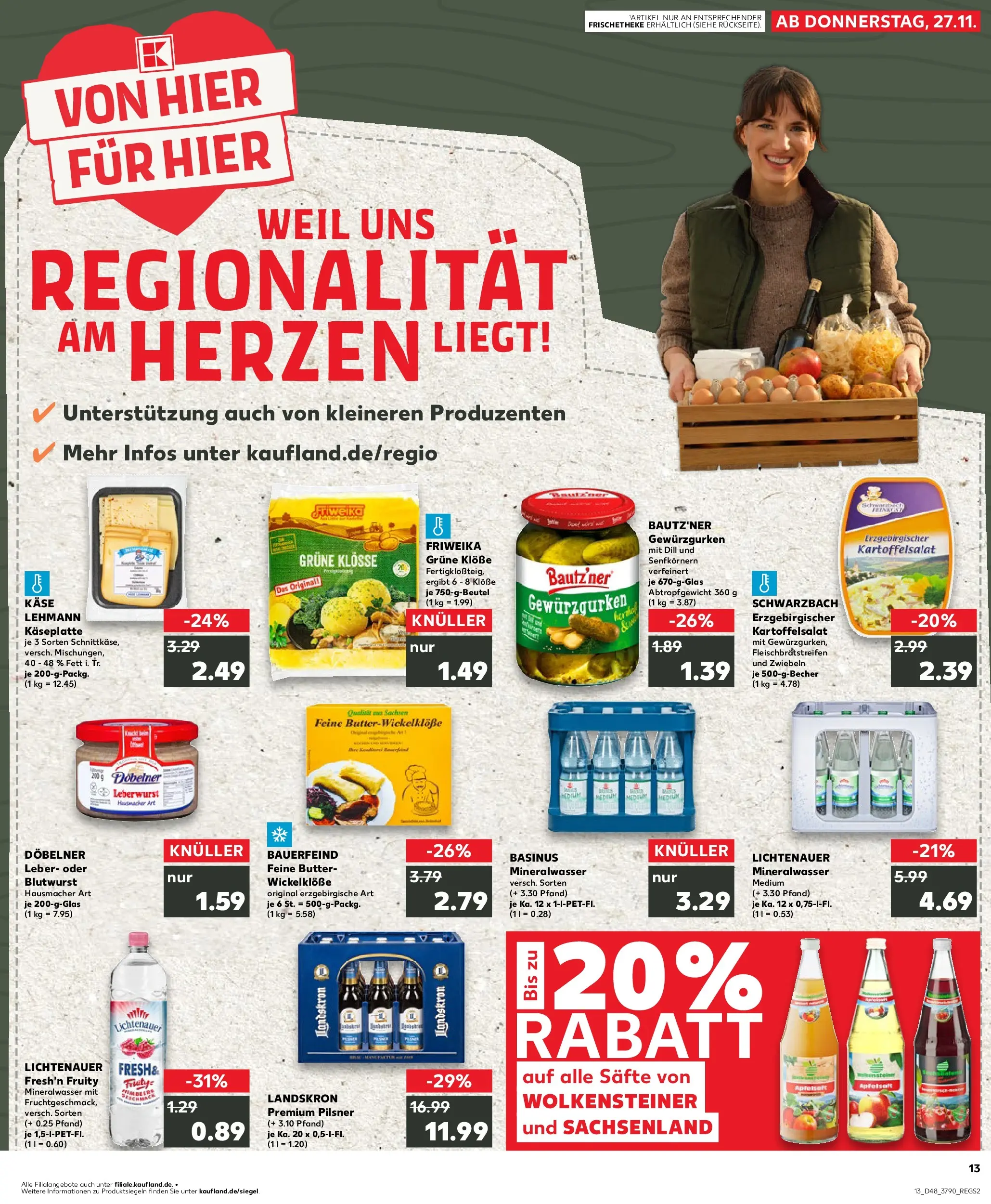 Prospekt Kaufland ab 27.11.2025 » Angebote Online zum Blättern | Seite: 13 | Produkte: Käse, Mineralwasser, Zwiebeln, Dill