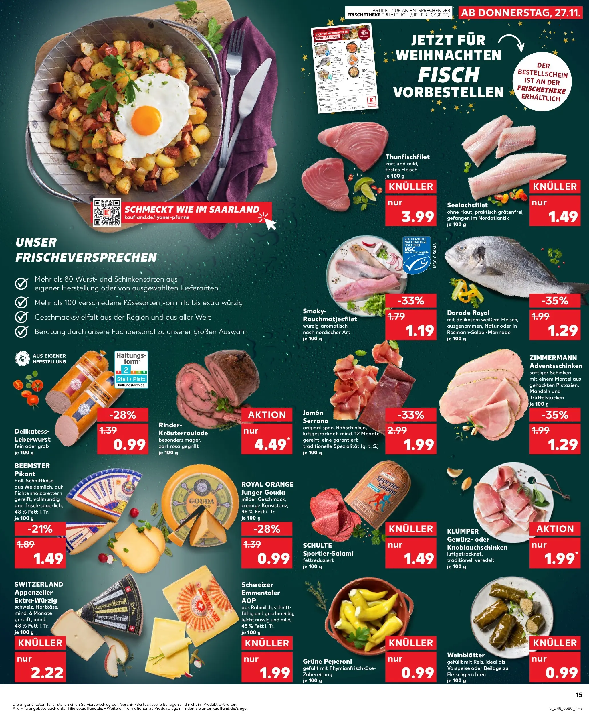 Prospekt Kaufland ab 27.11.2025 » Angebote Online zum Blättern | Seite: 15 | Produkte: Tisch, Gouda, Wurst, Salami