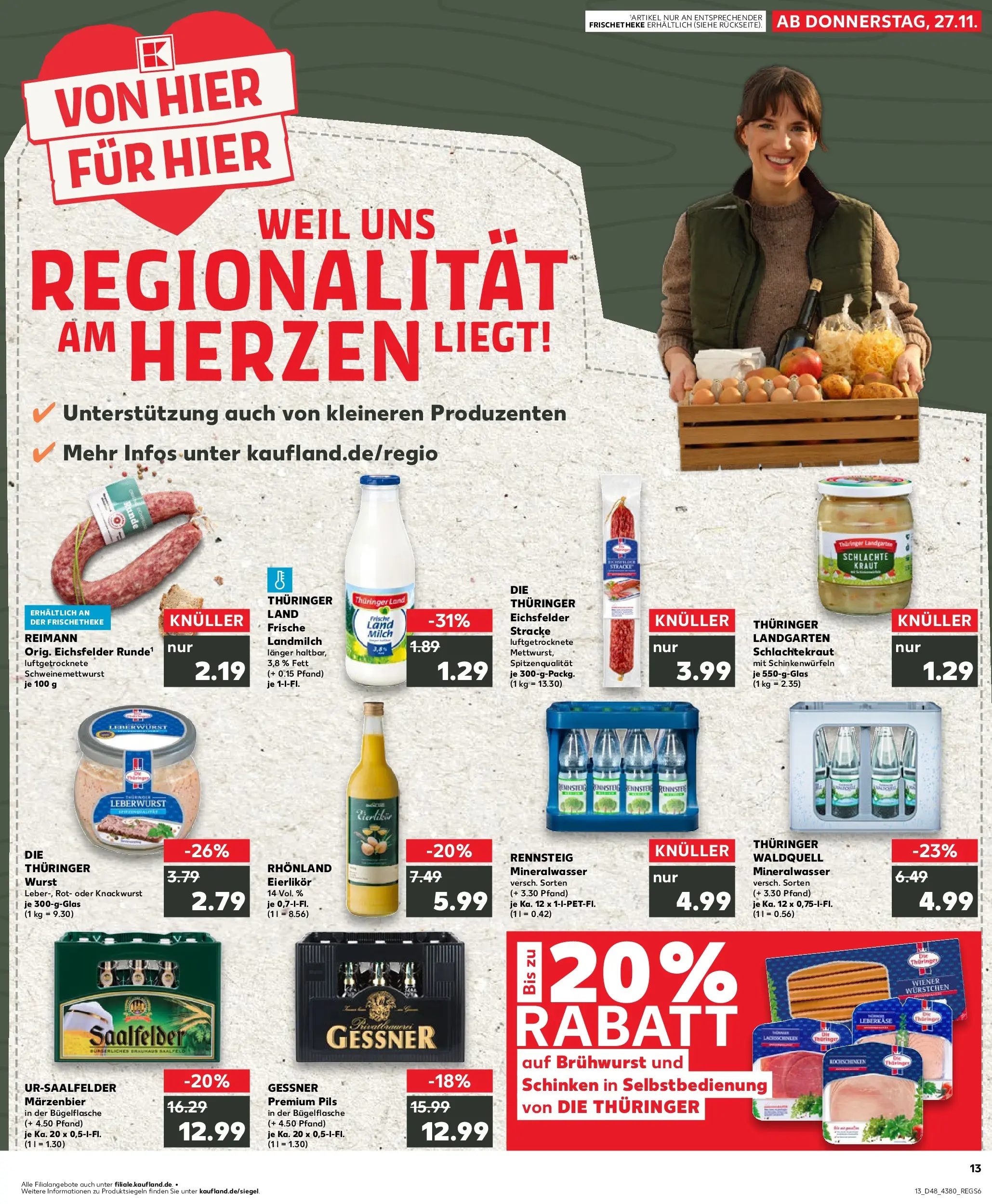 Prospekt Kaufland ab 27.11.2025 » Angebote Online zum Blättern | Seite: 13 | Produkte: Milch, Pils, Mineralwasser, Kraut