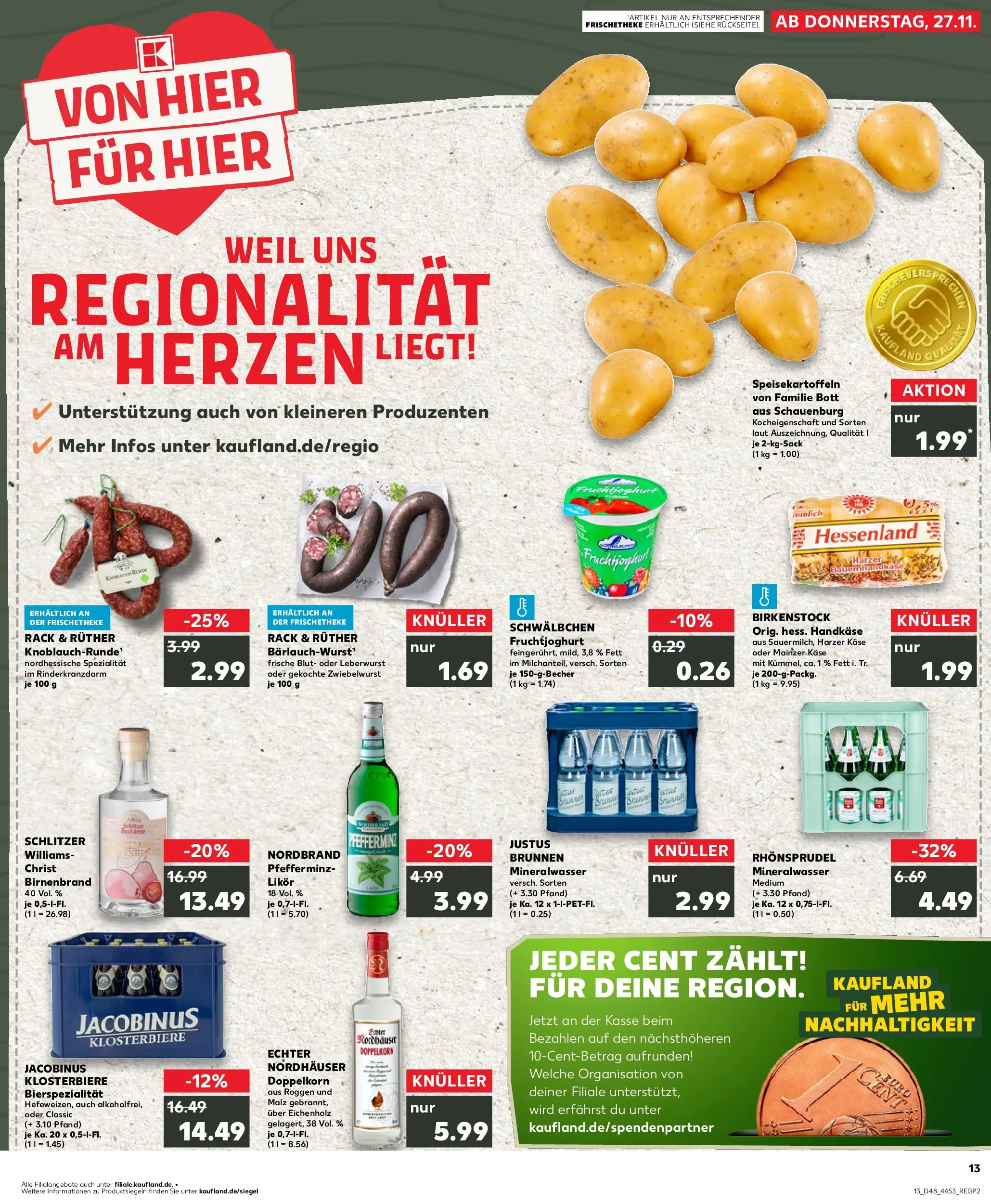 Prospekt Kaufland ab 27.11.2025 » Angebote Online zum Blättern | Seite: 13 | Produkte: Käse, Likör, Fruchtjoghurt, Rhonsprudel