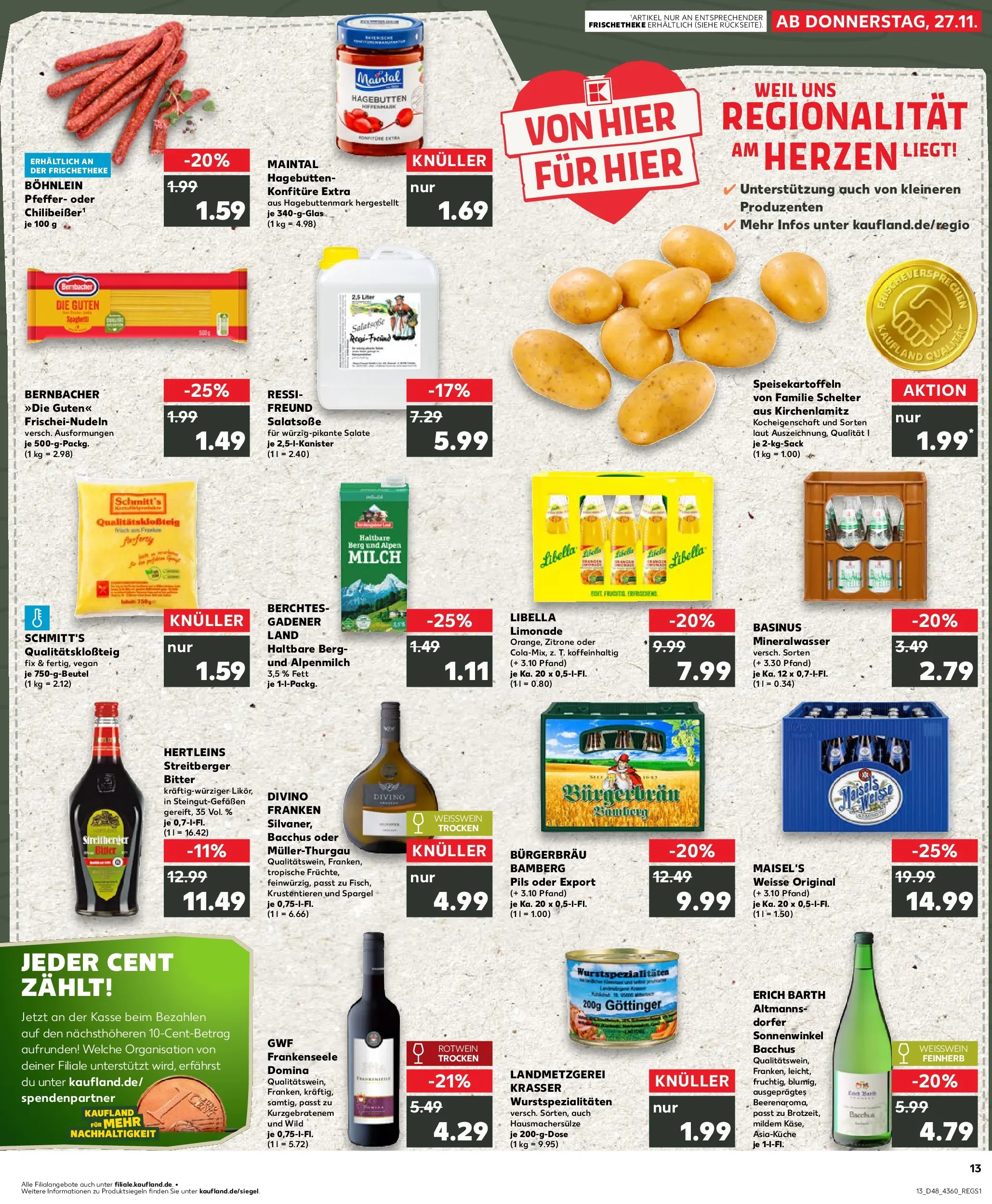 Prospekt Kaufland ab 27.11.2025 » Angebote Online zum Blättern | Seite: 13 | Produkte: Limonade, Mineralwasser, Pfeffer, Pasta