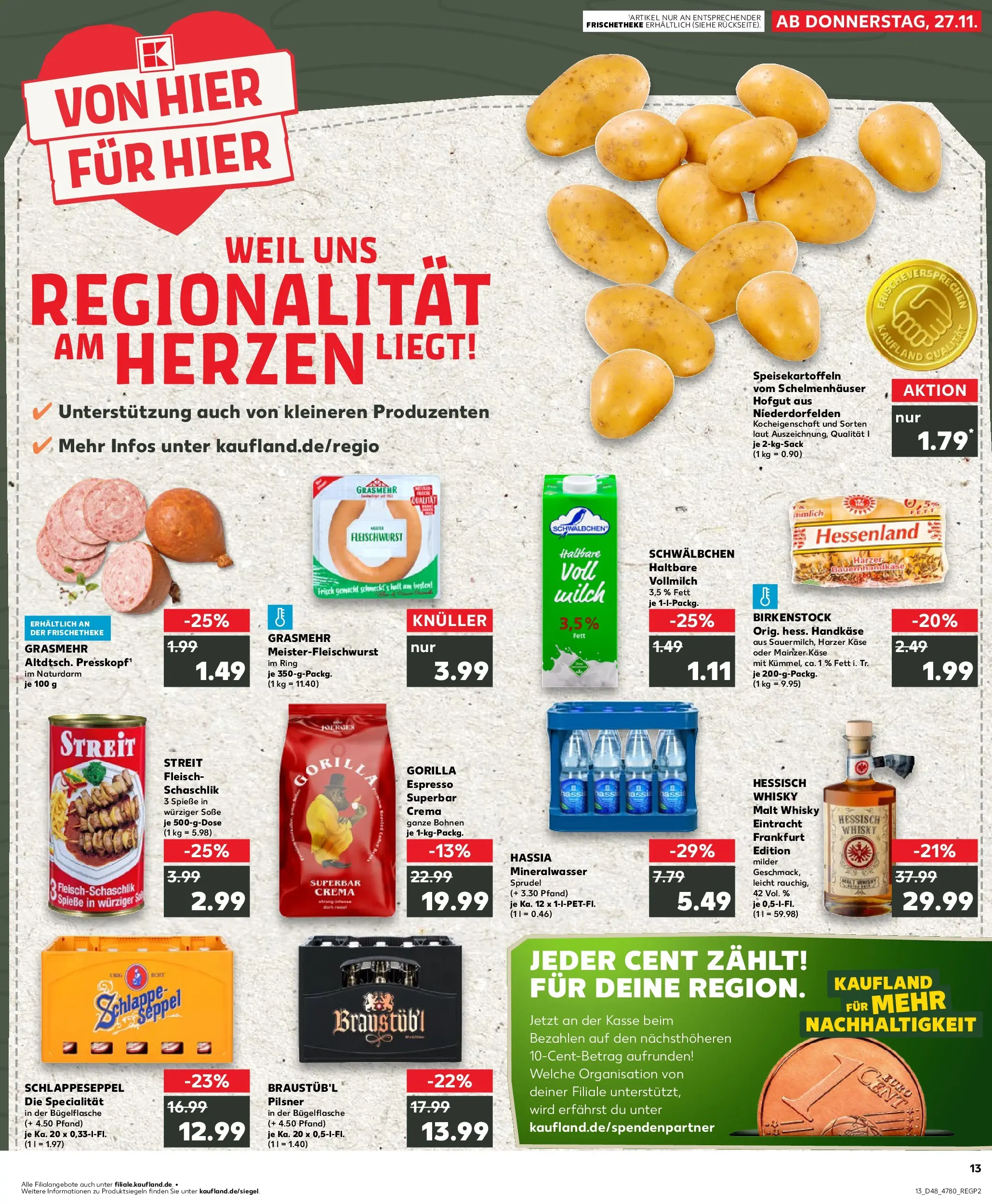 Prospekt Kaufland ab 27.11.2025 » Angebote Online zum Blättern | Seite: 1 | Produkte: Spieße, Mineralwasser, Soße, Fleisch