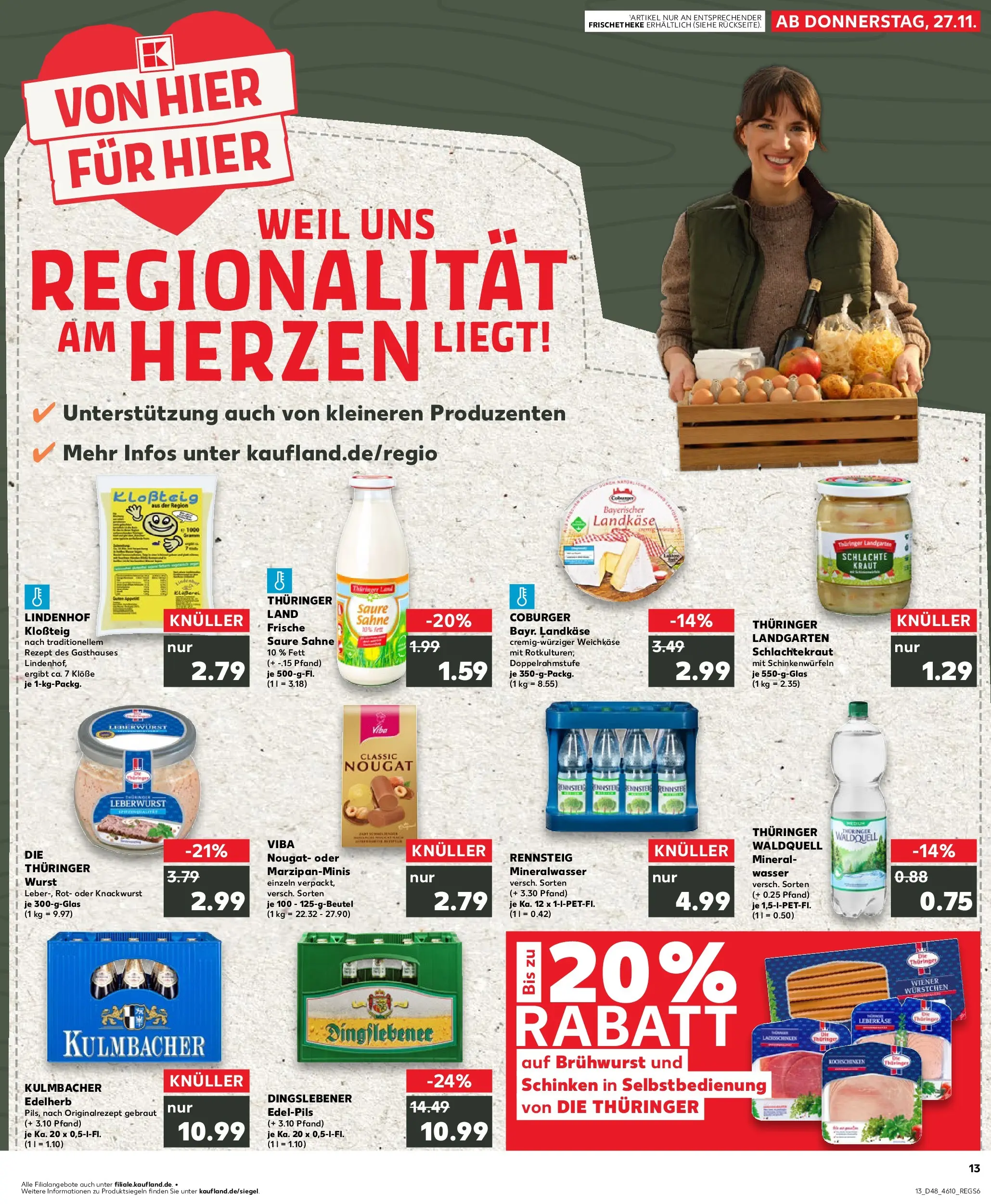 Prospekt Kaufland ab 27.11.2025 » Angebote Online zum Blättern | Seite: 13 | Produkte: Wasser, Kraut, Schinken, Sahne