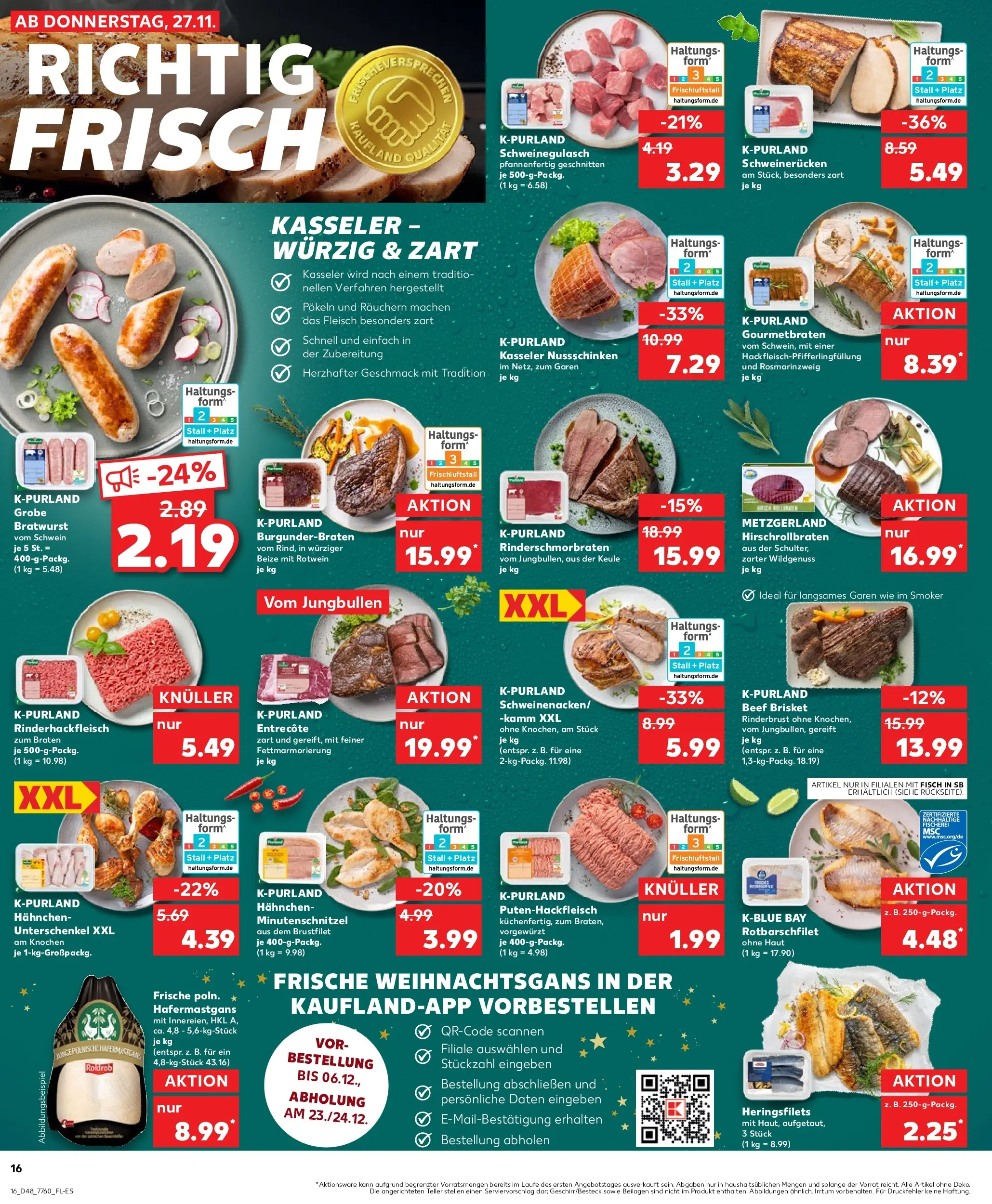 Prospekt Kaufland ab 27.11.2025 » Angebote Online zum Blättern | Seite: 32 | Produkte: Hahnchen, Bratwurst, Schweinerucken, Fleisch