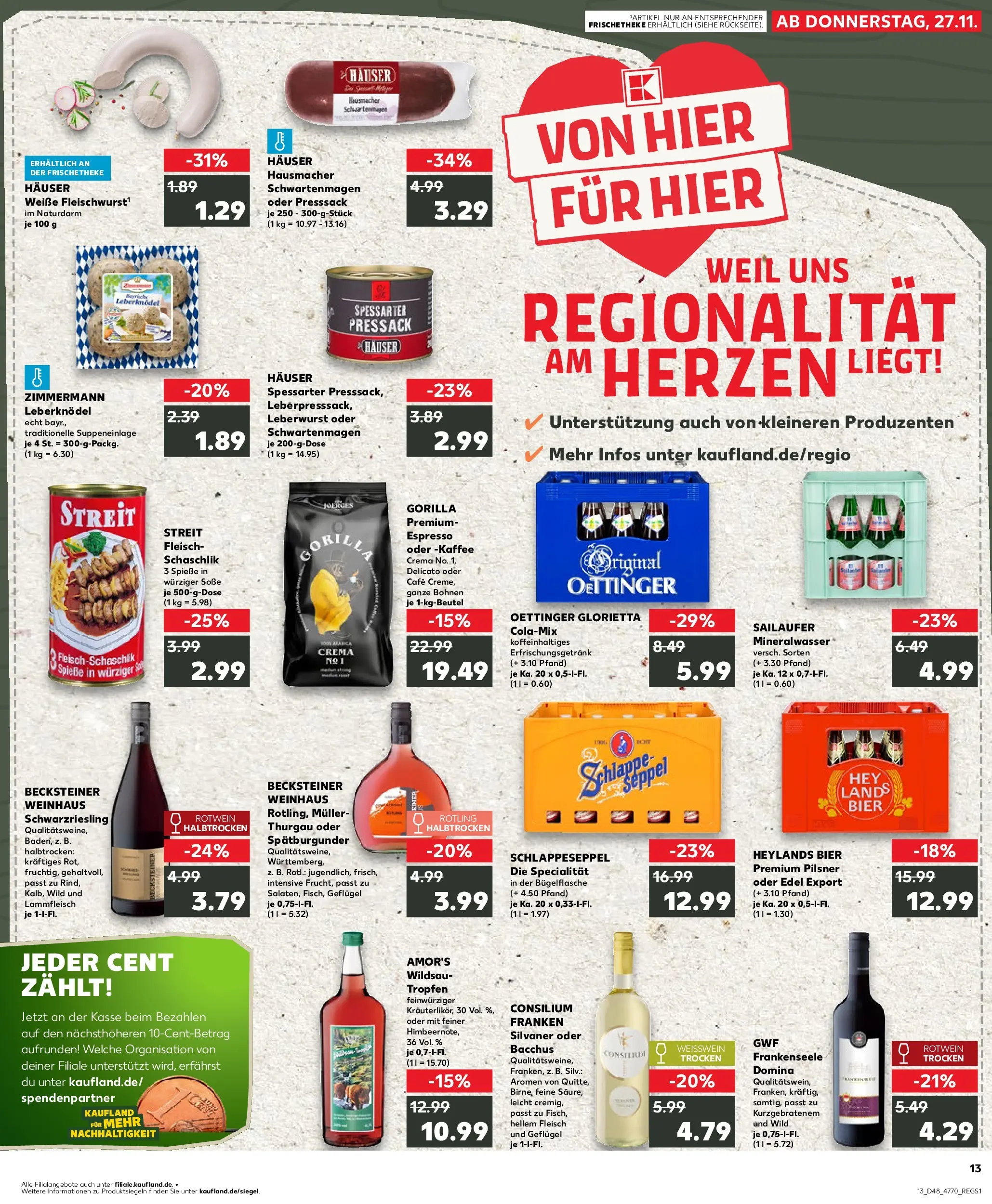 Prospekt Kaufland ab 27.11.2025 » Angebote Online zum Blättern | Seite: 13 | Produkte: Cola, Bier, Mineralwasser, Soße