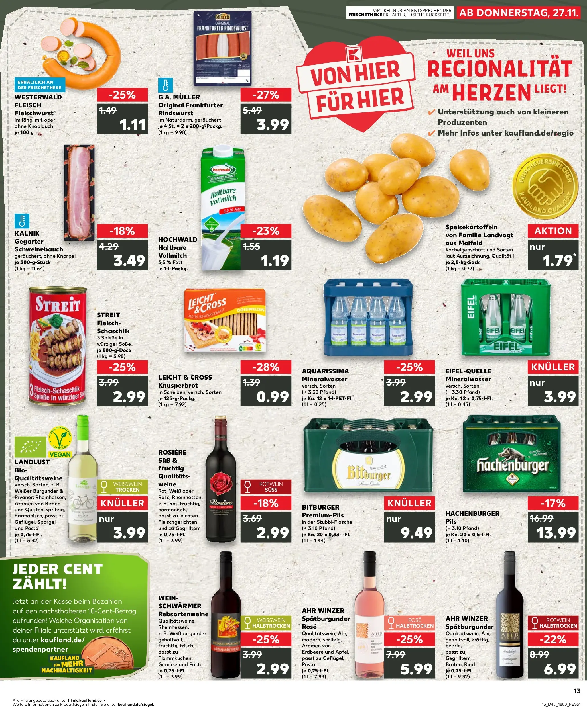 Prospekt Kaufland ab 27.11.2025 » Angebote Online zum Blättern | Seite: 1 | Produkte: Rotwein, Spieße, Mineralwasser, Wein