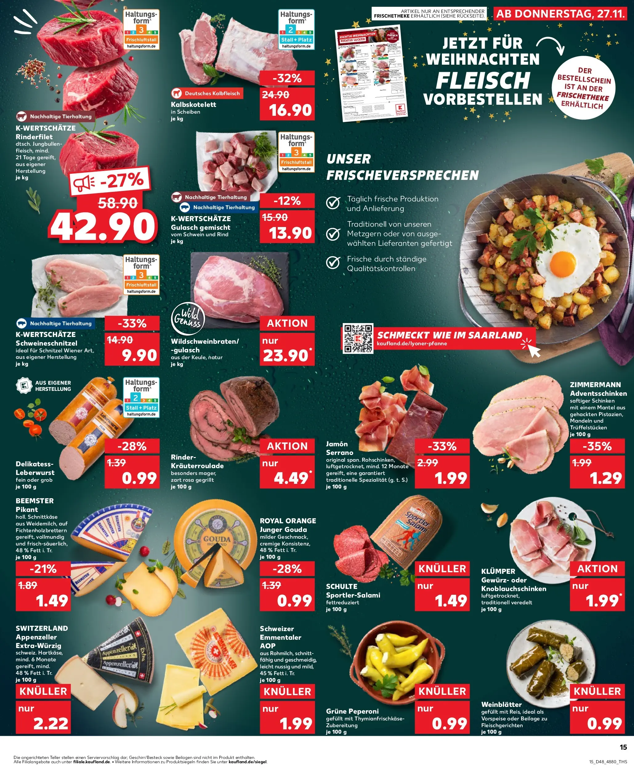 Prospekt Kaufland ab 27.11.2025 » Angebote Online zum Blättern | Seite: 15 | Produkte: Gouda, Mandeln, Gulasch, Salami