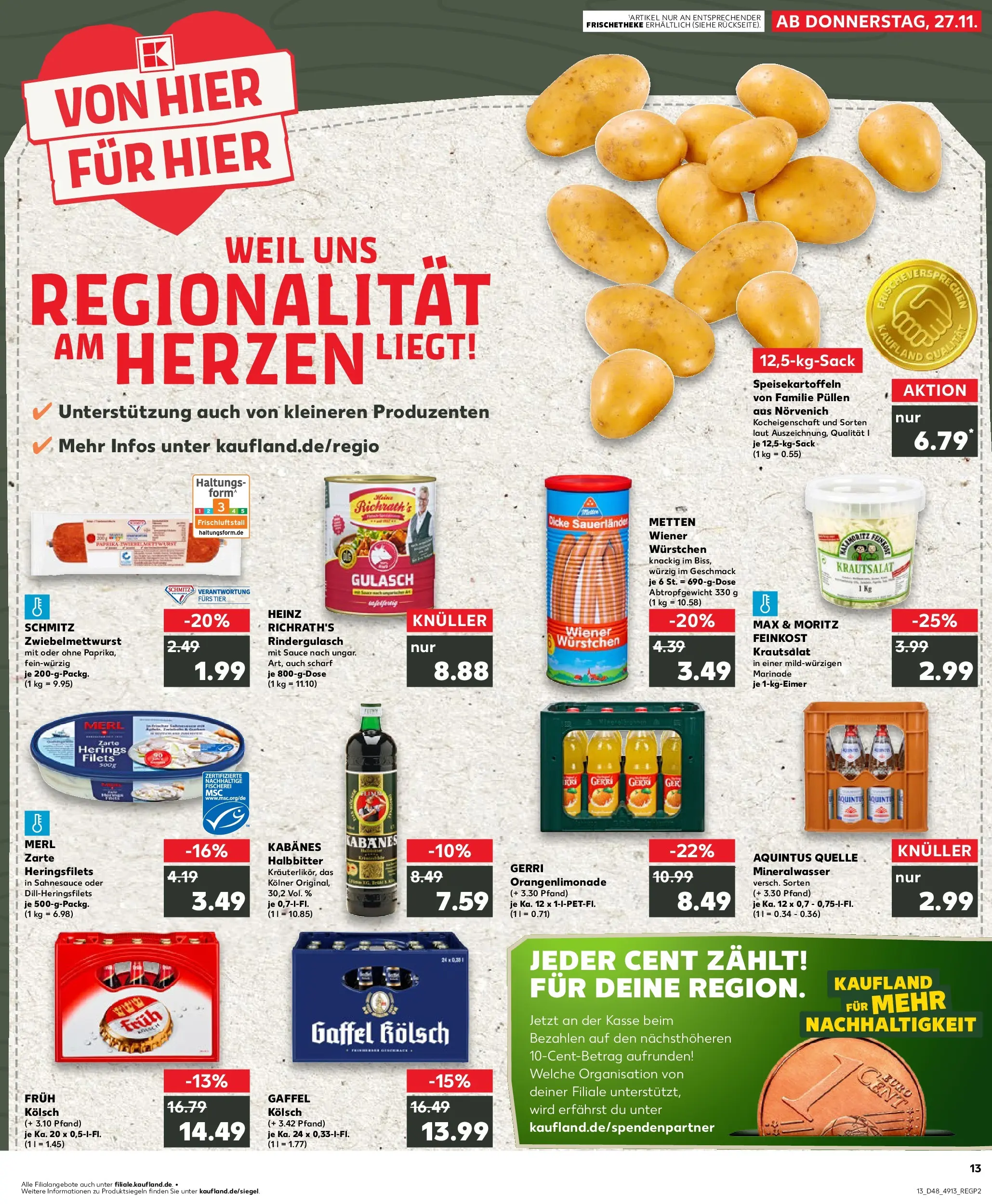 Prospekt Kaufland ab 27.11.2025 » Angebote Online zum Blättern | Seite: 13 | Produkte: Rindergulasch, Wiener wurstchen, Paprika, Gulasch