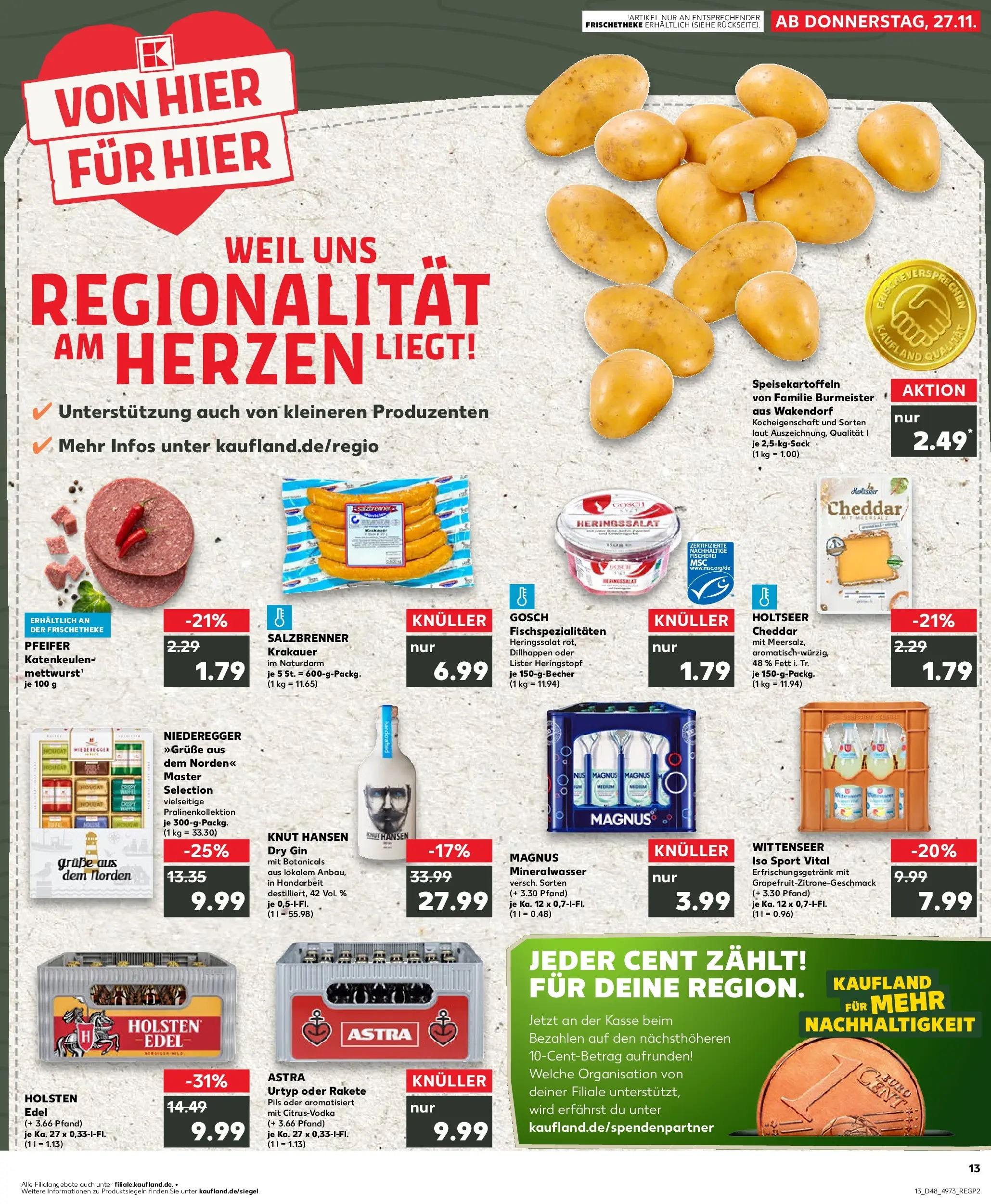 Prospekt Kaufland ab 27.11.2025 » Angebote Online zum Blättern | Seite: 13 | Produkte: Holsten edel, Pils, Astra, Gin