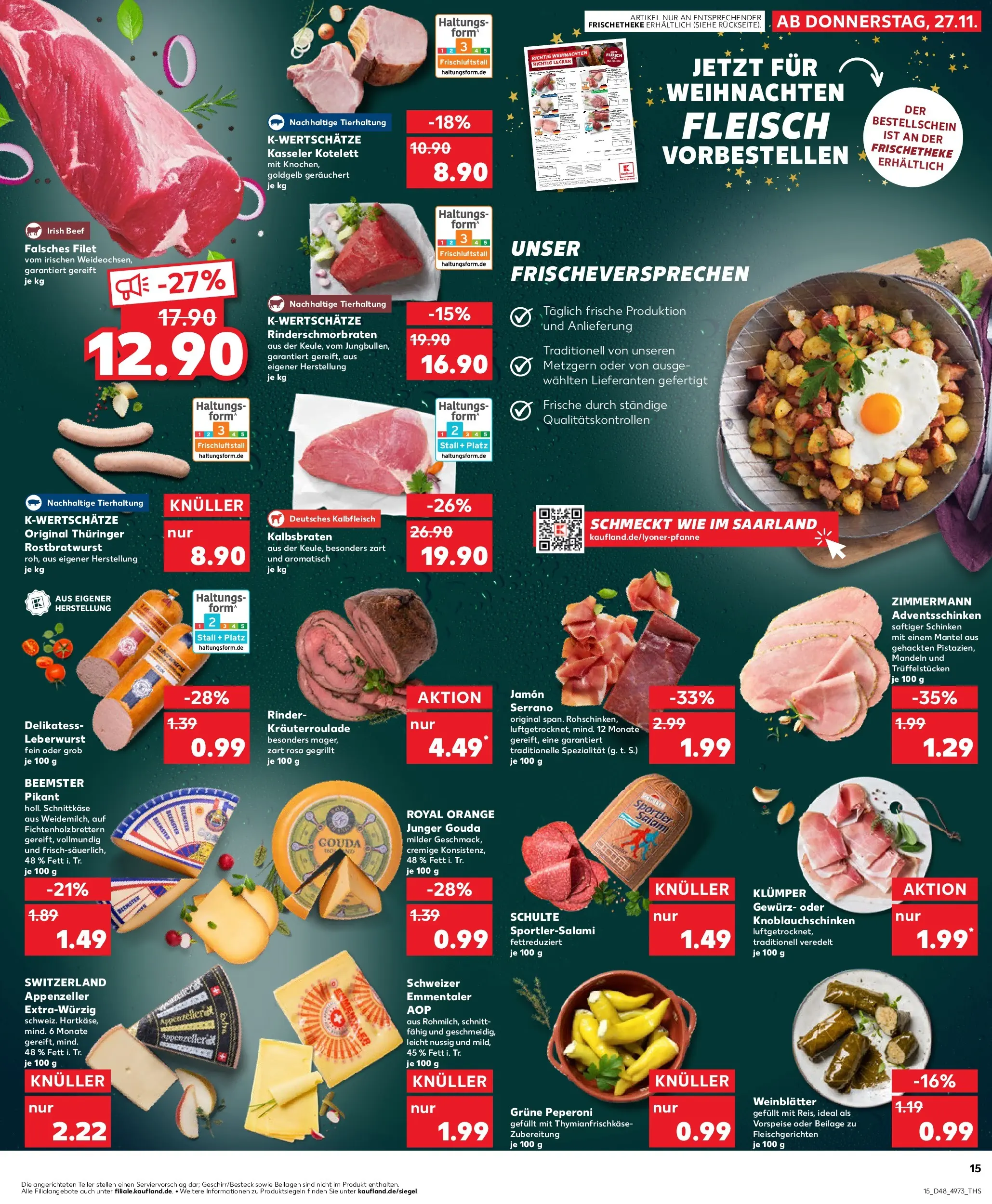 Prospekt Kaufland ab 27.11.2025 » Angebote Online zum Blättern | Seite: 15 | Produkte: Gouda, Mantel, Schinken, Fleisch