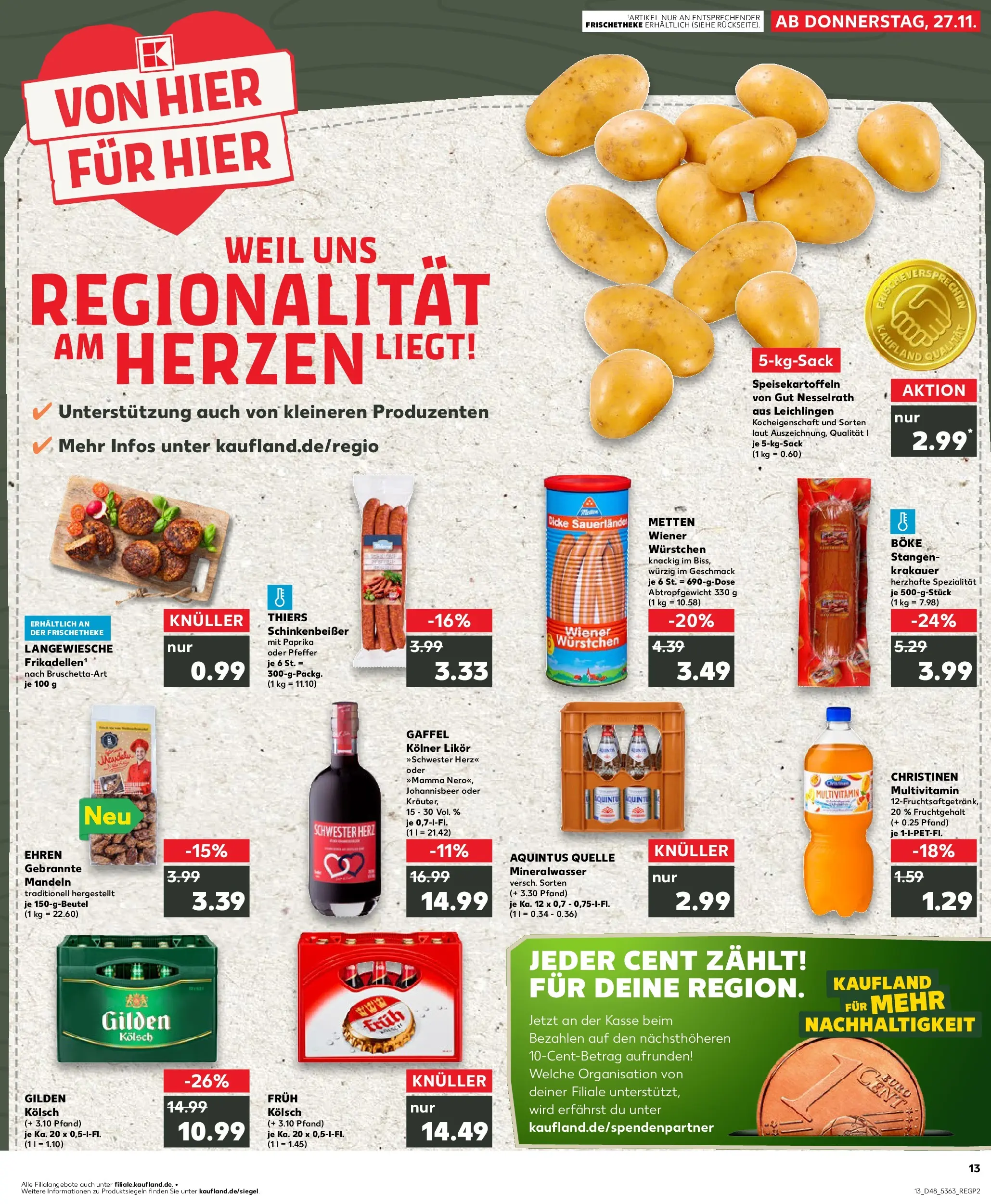 Prospekt Kaufland ab 27.11.2025 » Angebote Online zum Blättern | Seite: 13 | Produkte: Wiener wurstchen, Mineralwasser, Paprika, Pfeffer
