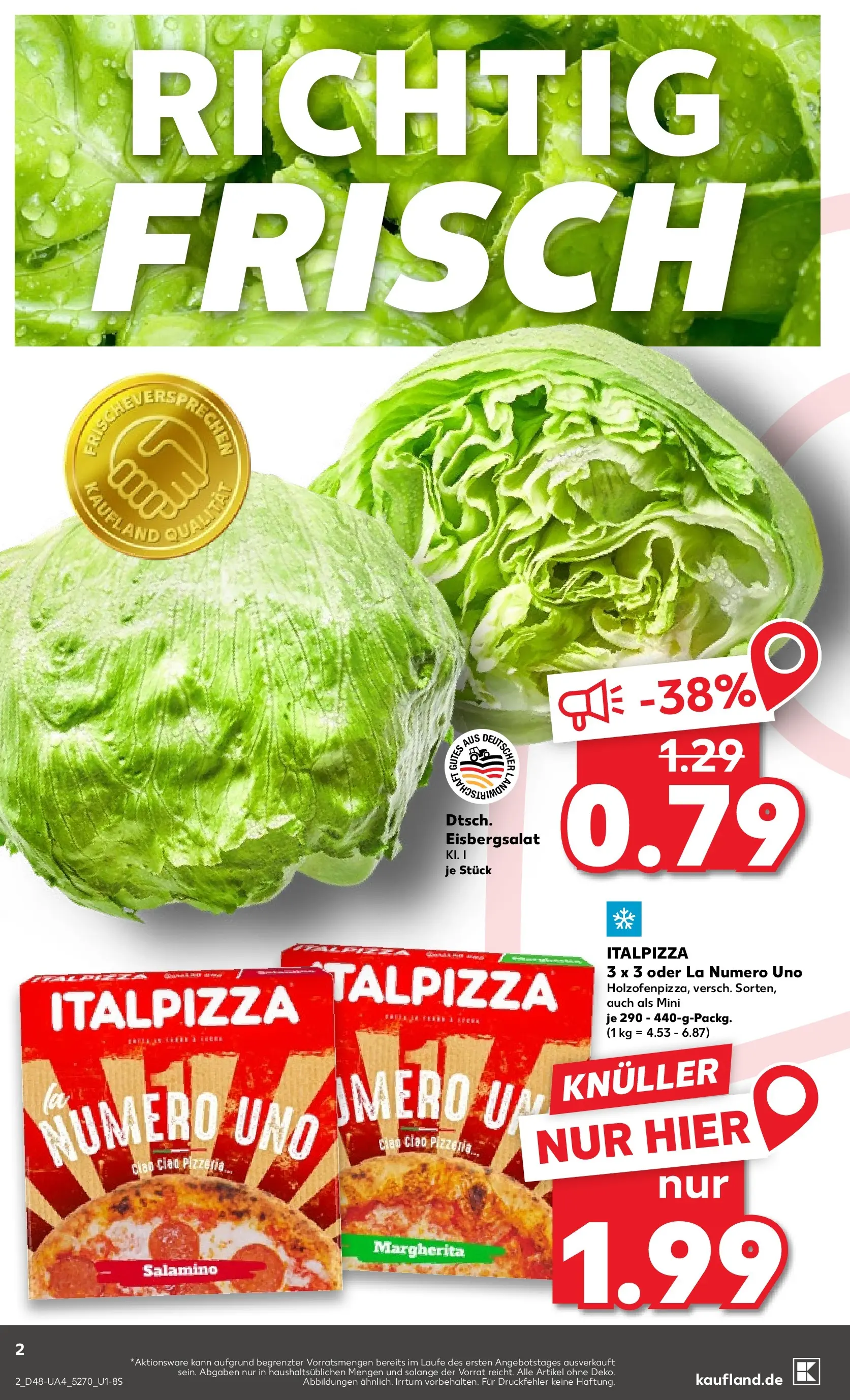 Prospekt Kaufland ab 27.11.2025 » Angebote Online zum Blättern | Seite: 2 | Produkte: Eisbergsalat, Pizza