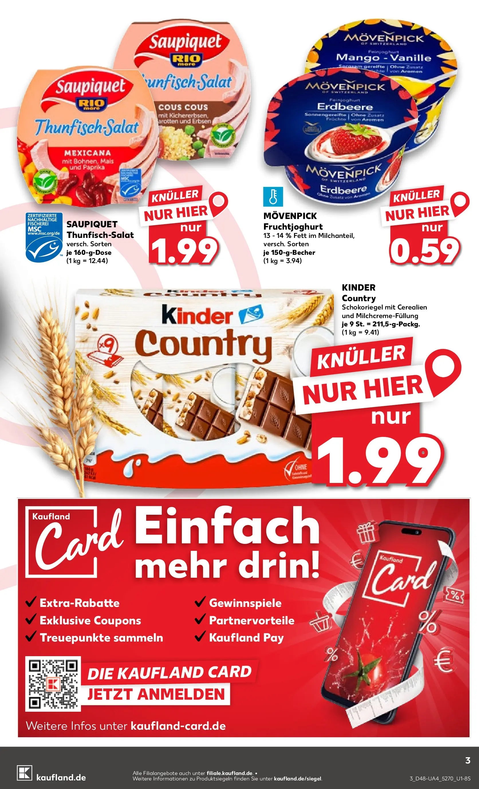 Prospekt Kaufland ab 27.11.2025 » Angebote Online zum Blättern | Seite: 3 | Produkte: Thunfisch, Fruchtjoghurt, Erbsen, Kinder country