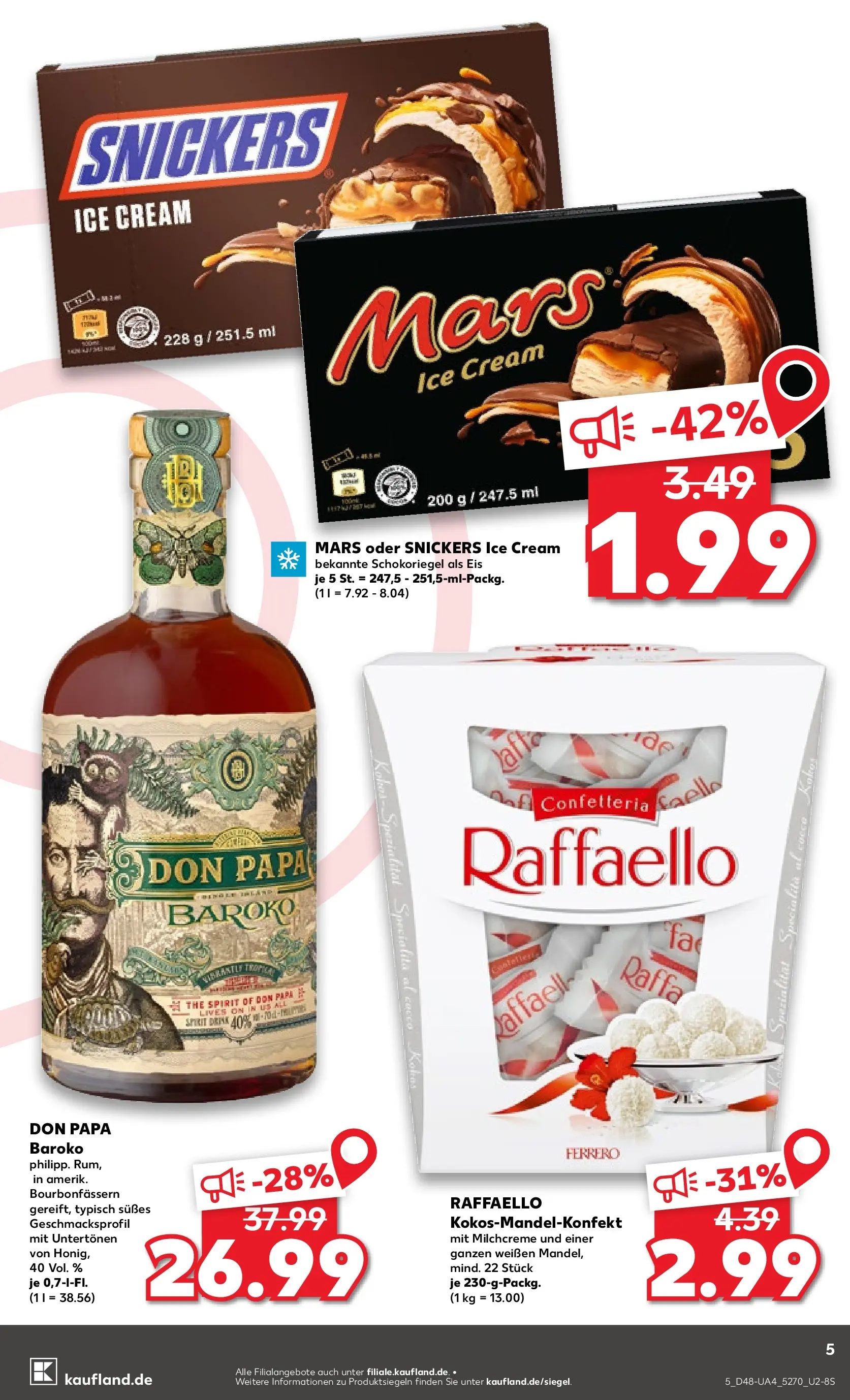Prospekt Kaufland ab 27.11.2025 » Angebote Online zum Blättern | Seite: 5 | Produkte: Raffaello, Rum, Mars, Eis