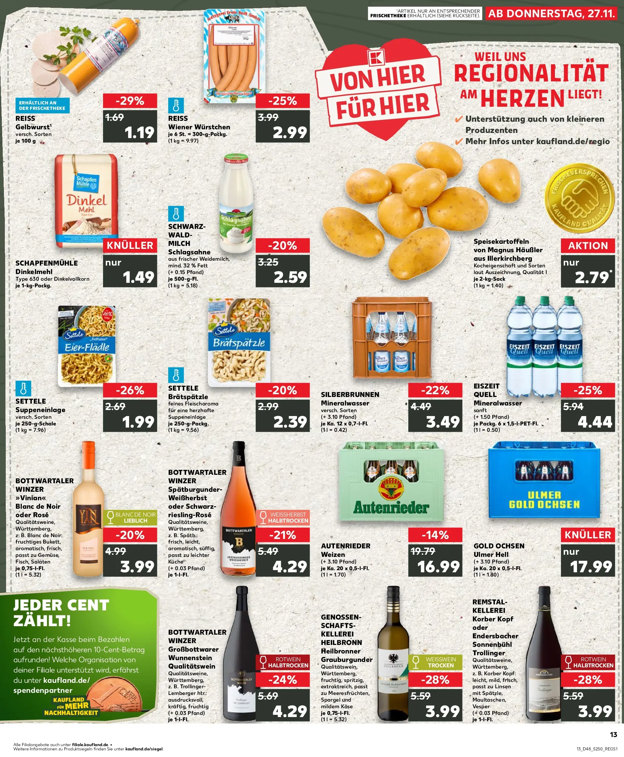 Prospekt Kaufland ab 27.11.2025 » Angebote Online zum Blättern | Seite: 13 | Produkte: Mehl, Küche, Mineralwasser, Pasta