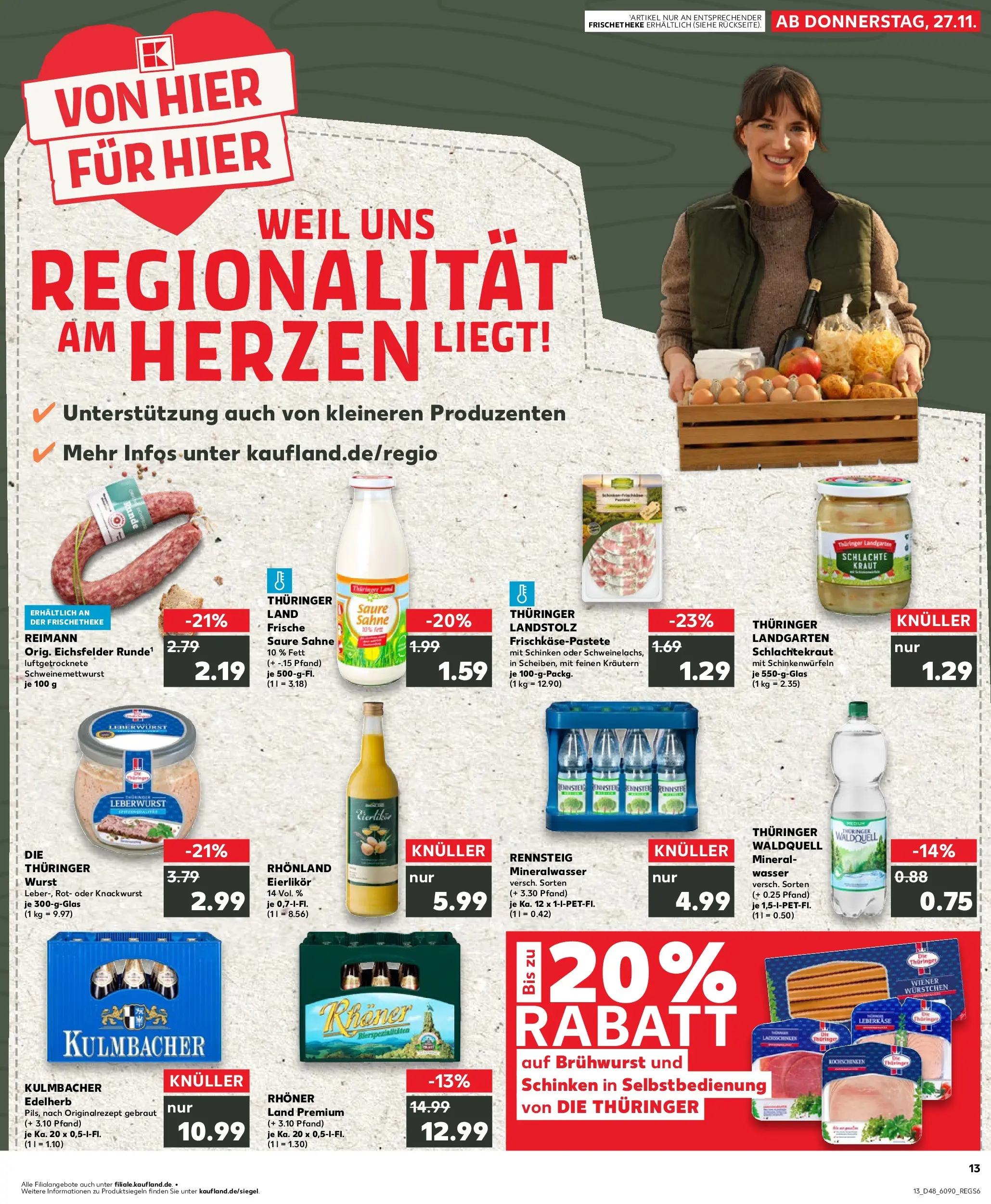 Prospekt Kaufland ab 27.11.2025 » Angebote Online zum Blättern | Seite: 13 | Produkte: Mineralwasser, Wasser, Wurst, Leberkase
