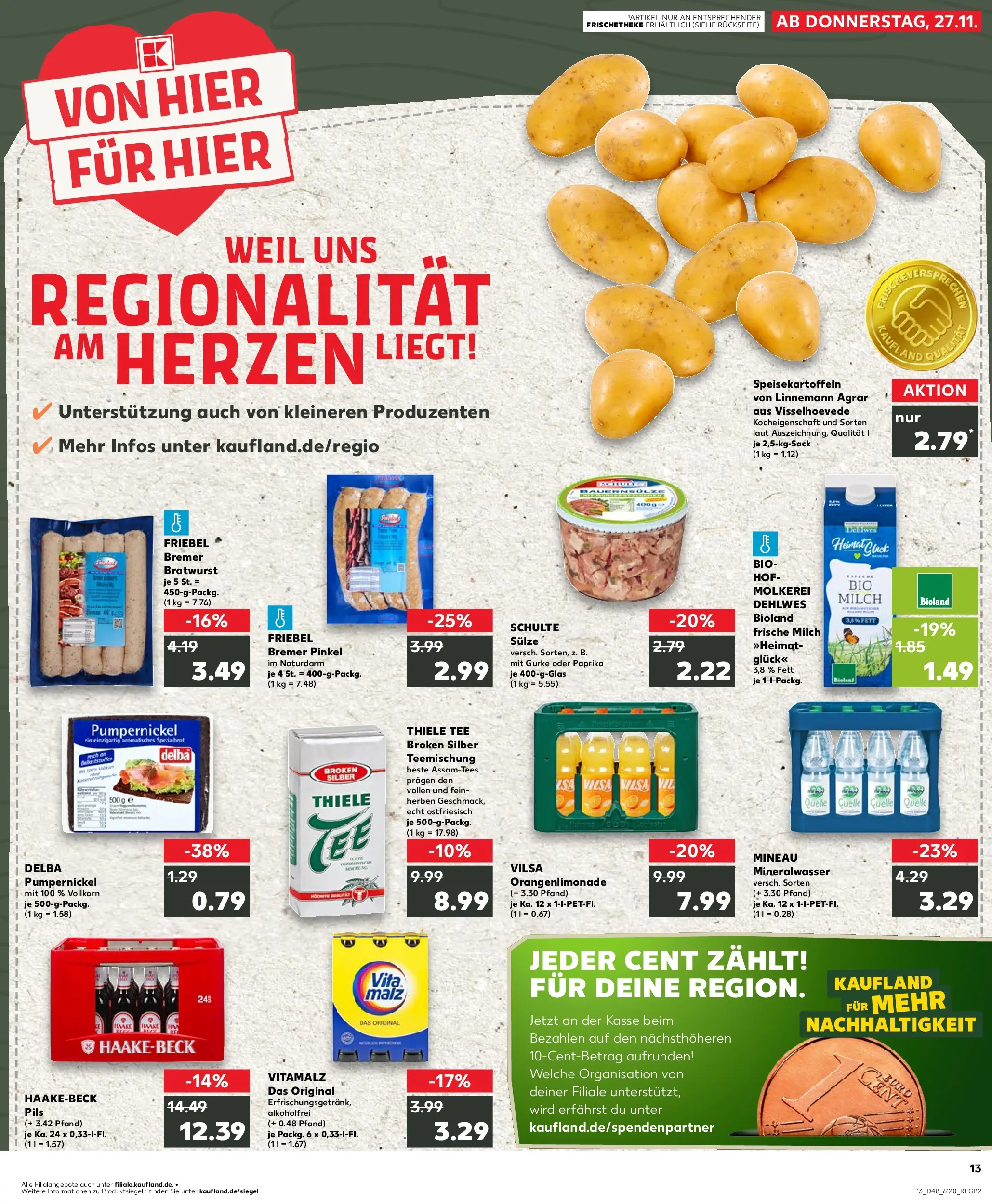 Prospekt Kaufland ab 27.11.2025 » Angebote Online zum Blättern | Seite: 1 | Produkte: Milch, Mineralwasser, Paprika, Tee