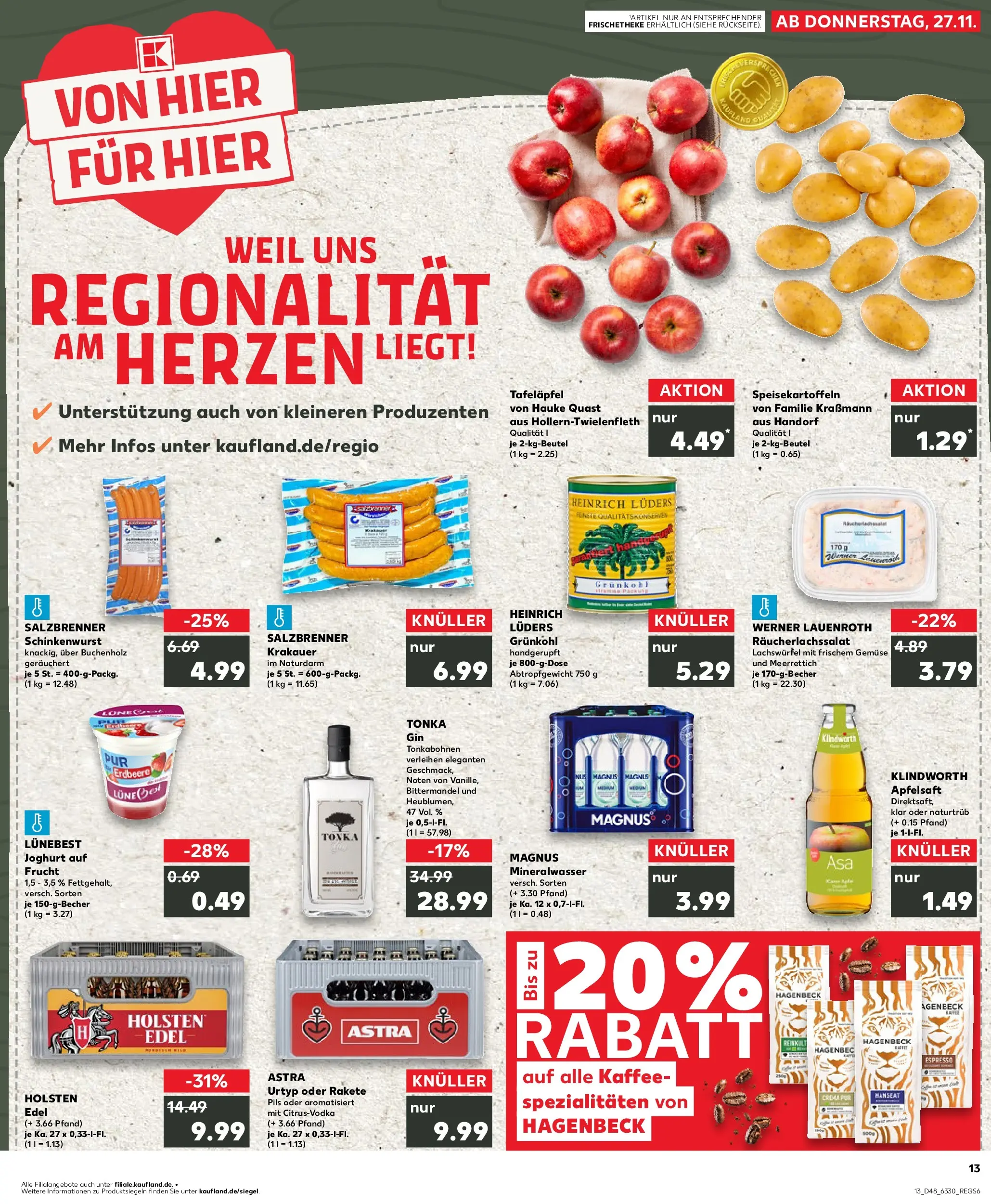 Prospekt Kaufland ab 27.11.2025 » Angebote Online zum Blättern | Seite: 1 | Produkte: Kaffee, Holsten edel, Apfelsaft, Gin