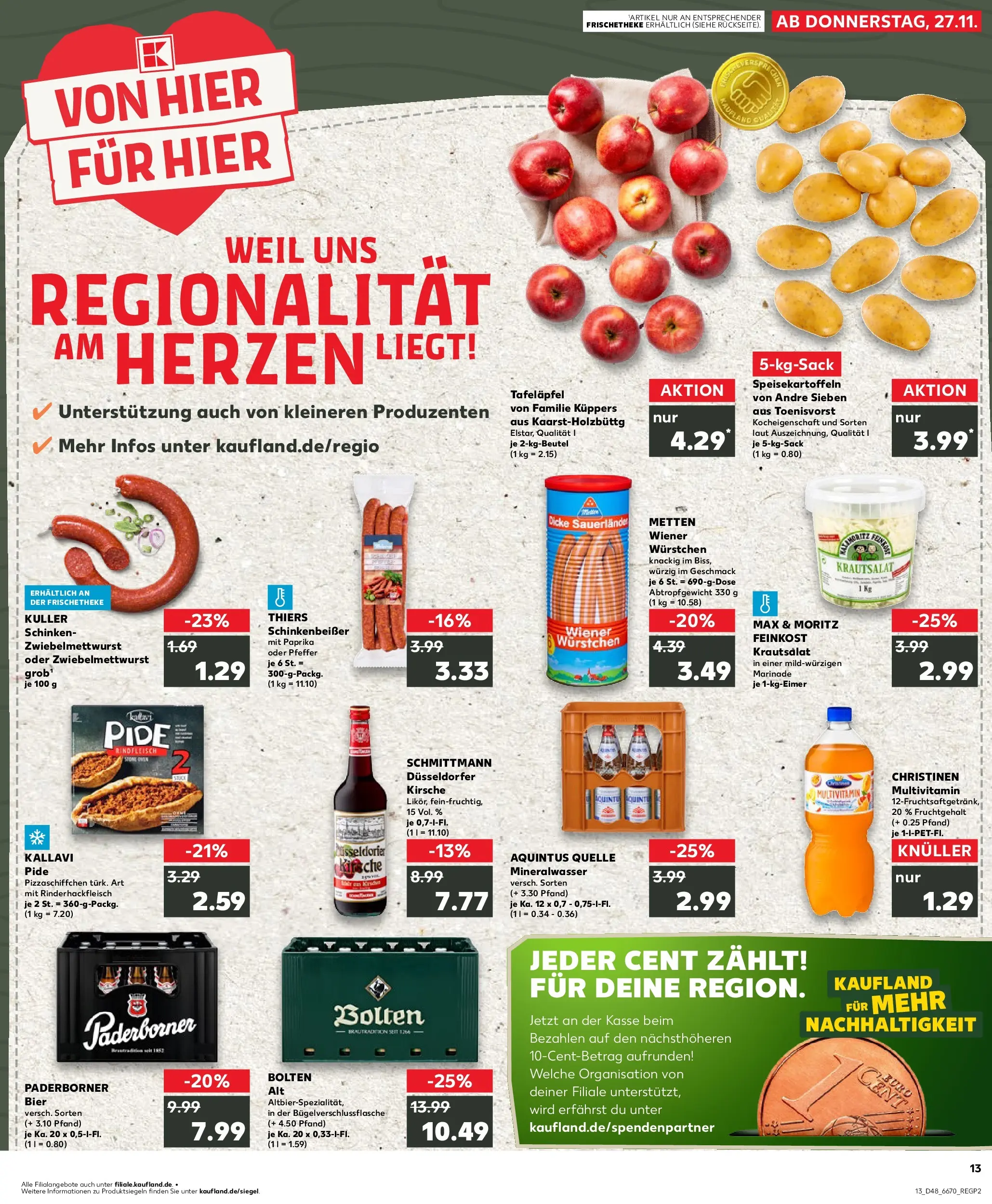 Prospekt Kaufland ab 27.11.2025 » Angebote Online zum Blättern | Seite: 13 | Produkte: Wiener wurstchen, Mineralwasser, Paprika, Rindfleisch