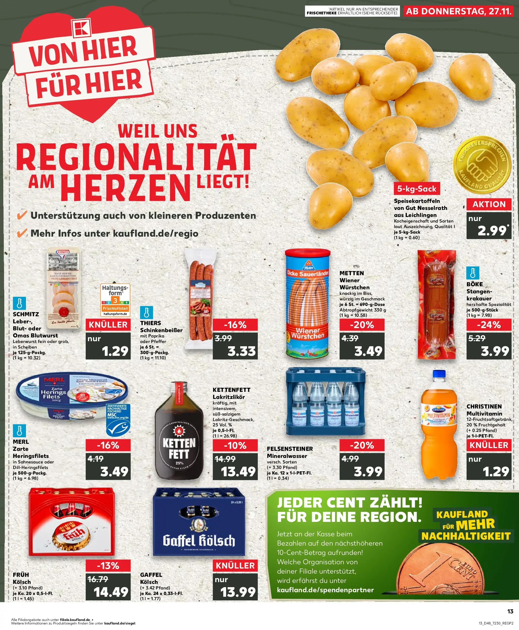 Prospekt Kaufland ab 27.11.2025 » Angebote Online zum Blättern | Seite: 13 | Produkte: Wiener wurstchen, Mineralwasser, Paprika, Pfeffer