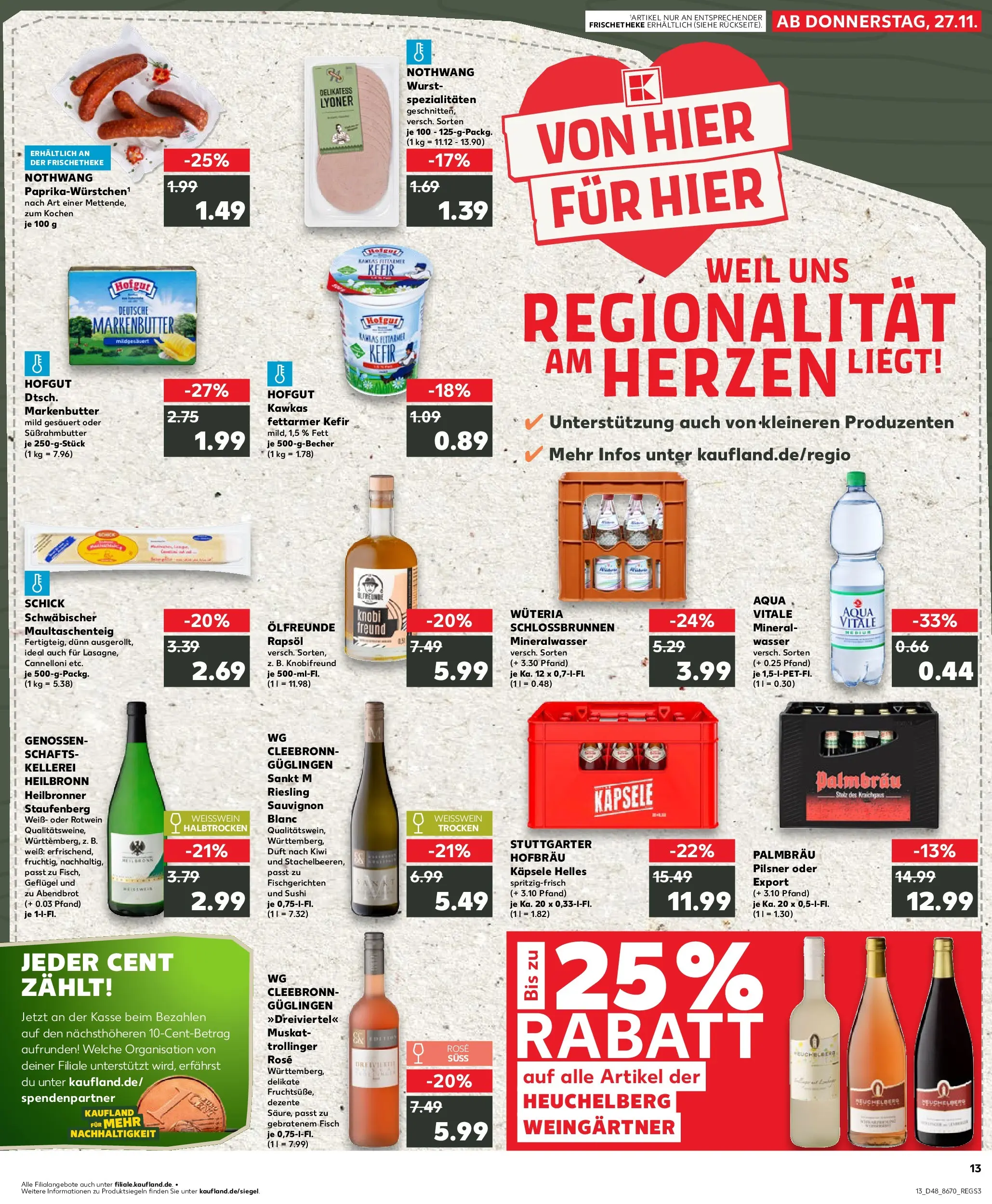 Prospekt Kaufland ab 27.11.2025 » Angebote Online zum Blättern | Seite: 13 | Produkte: Kefir, Weißwein, Pasta, Kiwi