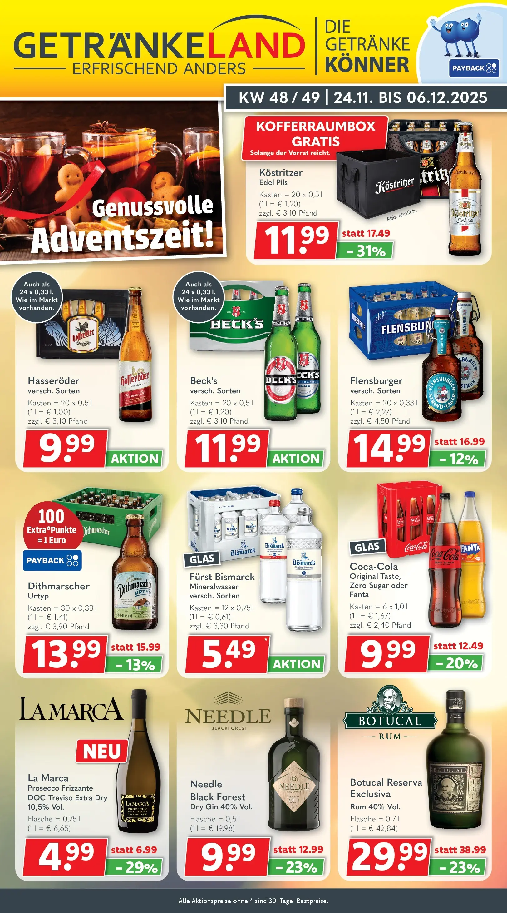 Getränkeland - Getränkeland: Getränkeangebote (ab 24.11.2025) zum Blättern | Seite: 1 | Produkte: Coca cola, Pils, Flensburger, Hasseröder