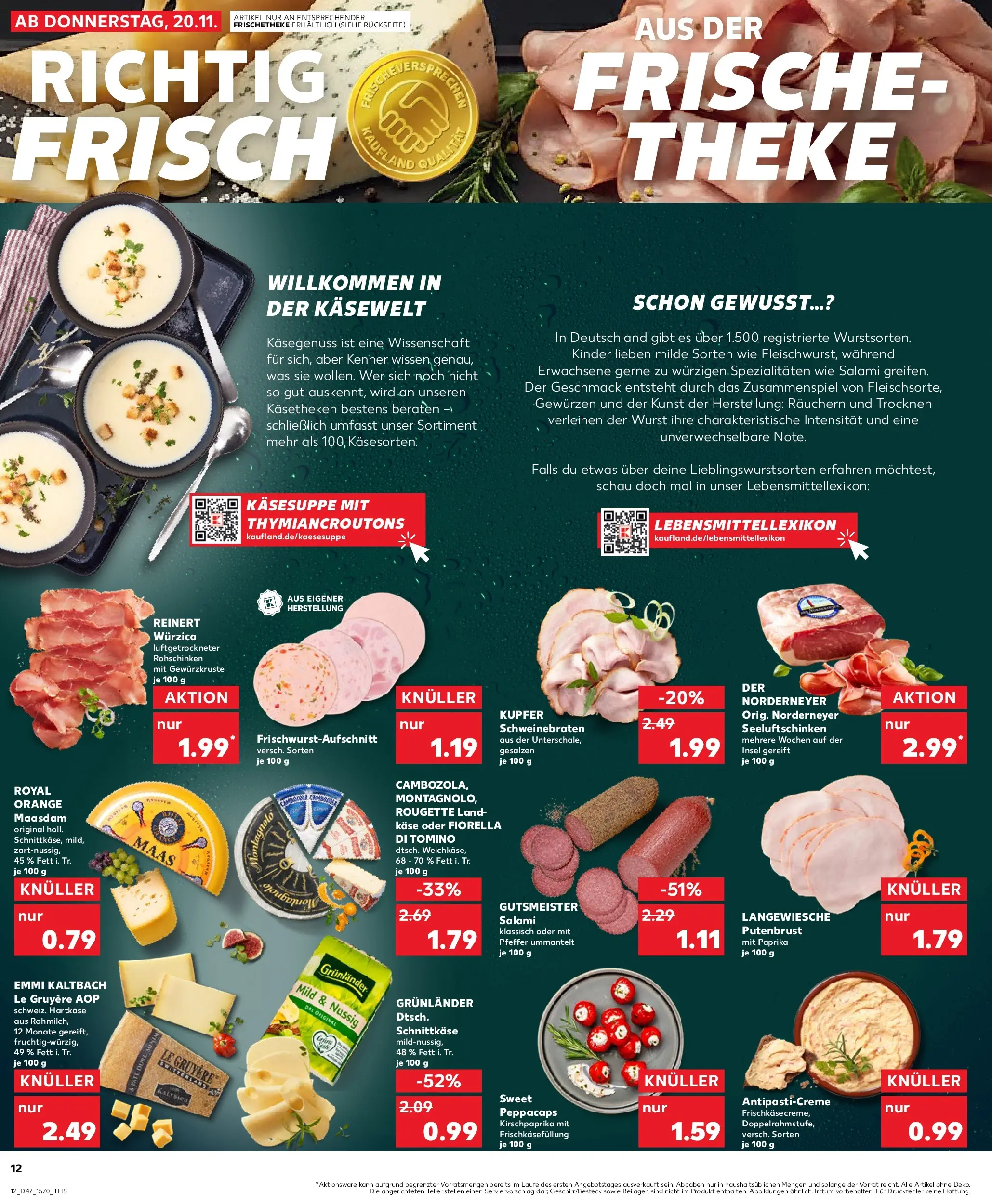 Prospekt Kaufland ab 20.11.2025 » Angebote Online zum Blättern | Seite: 12 | Produkte: Paprika, Grunlander, Salami, Frischkase