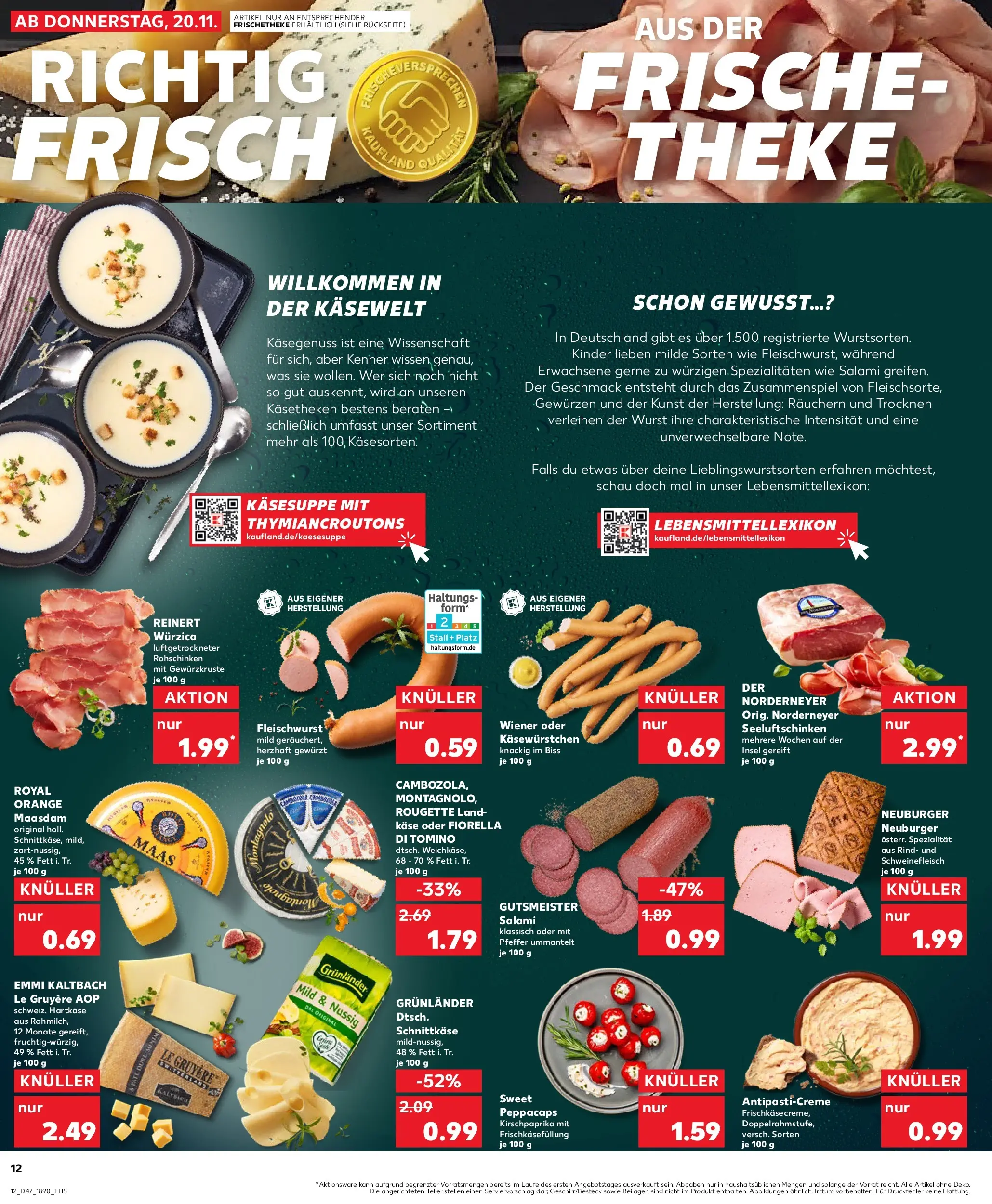 Prospekt Kaufland ab 20.11.2025 » Angebote Online zum Blättern | Seite: 12 | Produkte: Käse, Pfeffer, Wurst, Salami