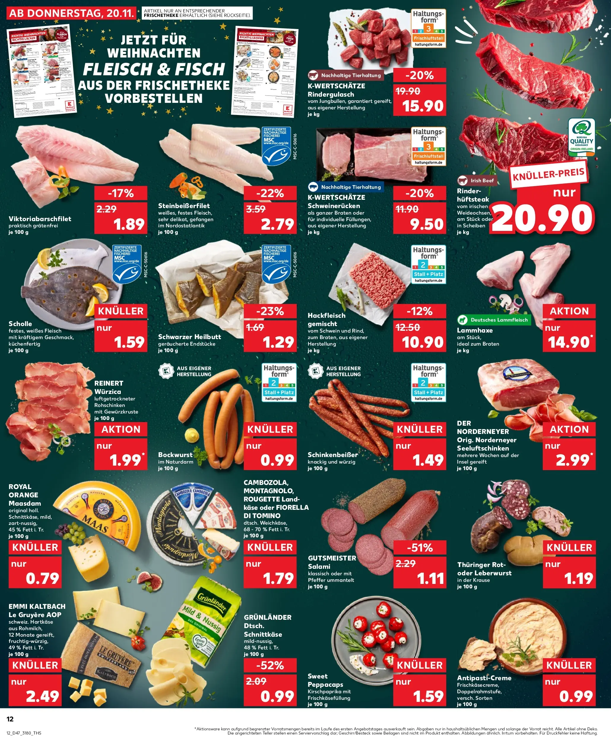 Prospekt Kaufland ab 20.11.2025 » Angebote Online zum Blättern | Seite: 12 | Produkte: Käse, Salami, Steak, Hackfleisch