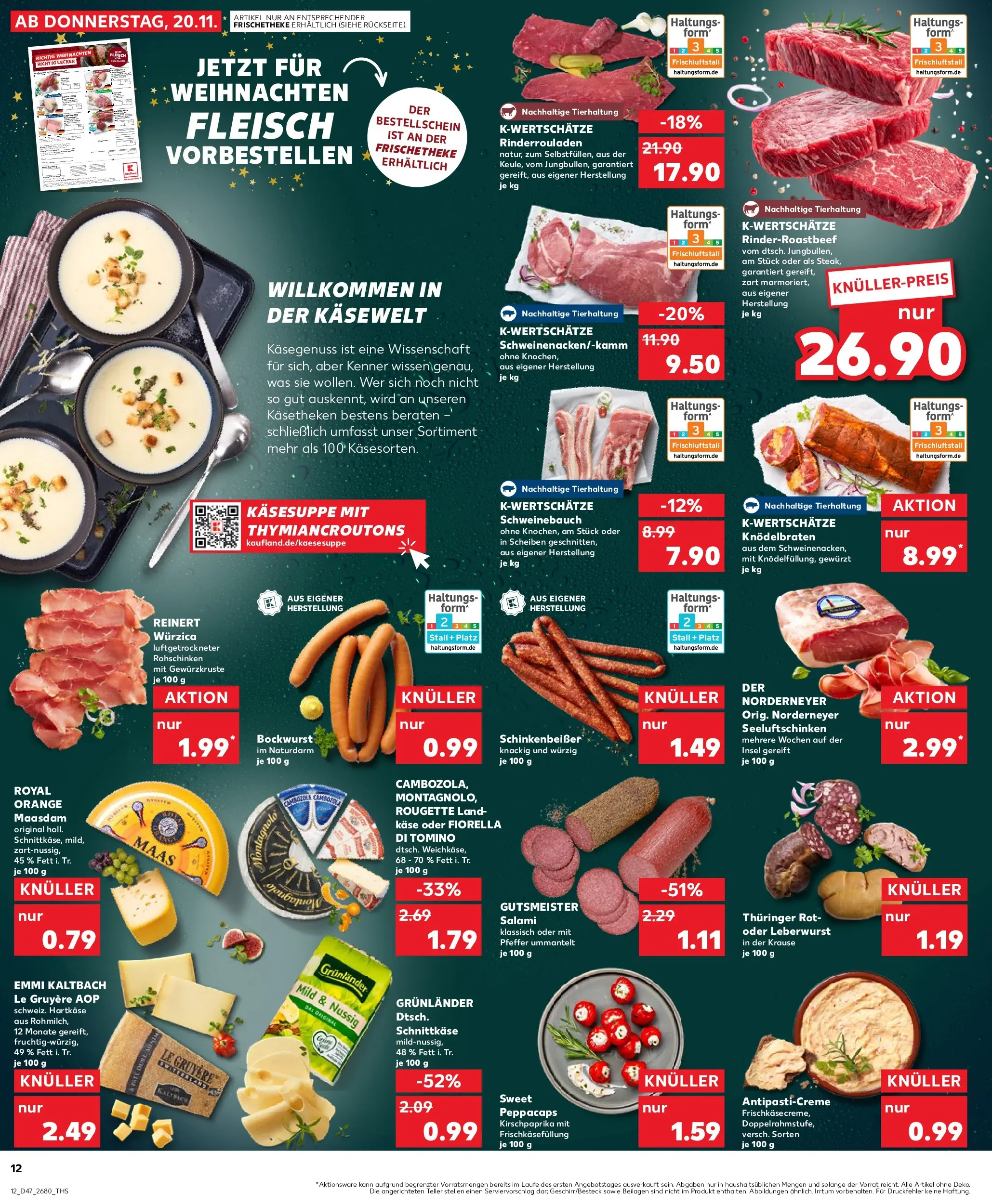 Prospekt Kaufland ab 20.11.2025 » Angebote Online zum Blättern | Seite: 12 | Produkte: Bockwurst, Pfeffer, Salami, Fleisch