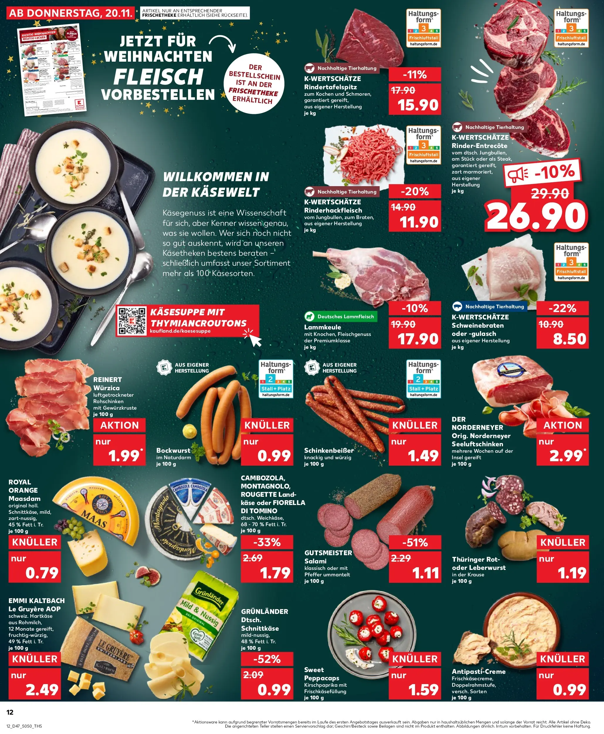 Prospekt Kaufland ab 20.11.2025 » Angebote Online zum Blättern | Seite: 12 | Produkte: Bockwurst, Lammkeule, Grunlander, Pfeffer
