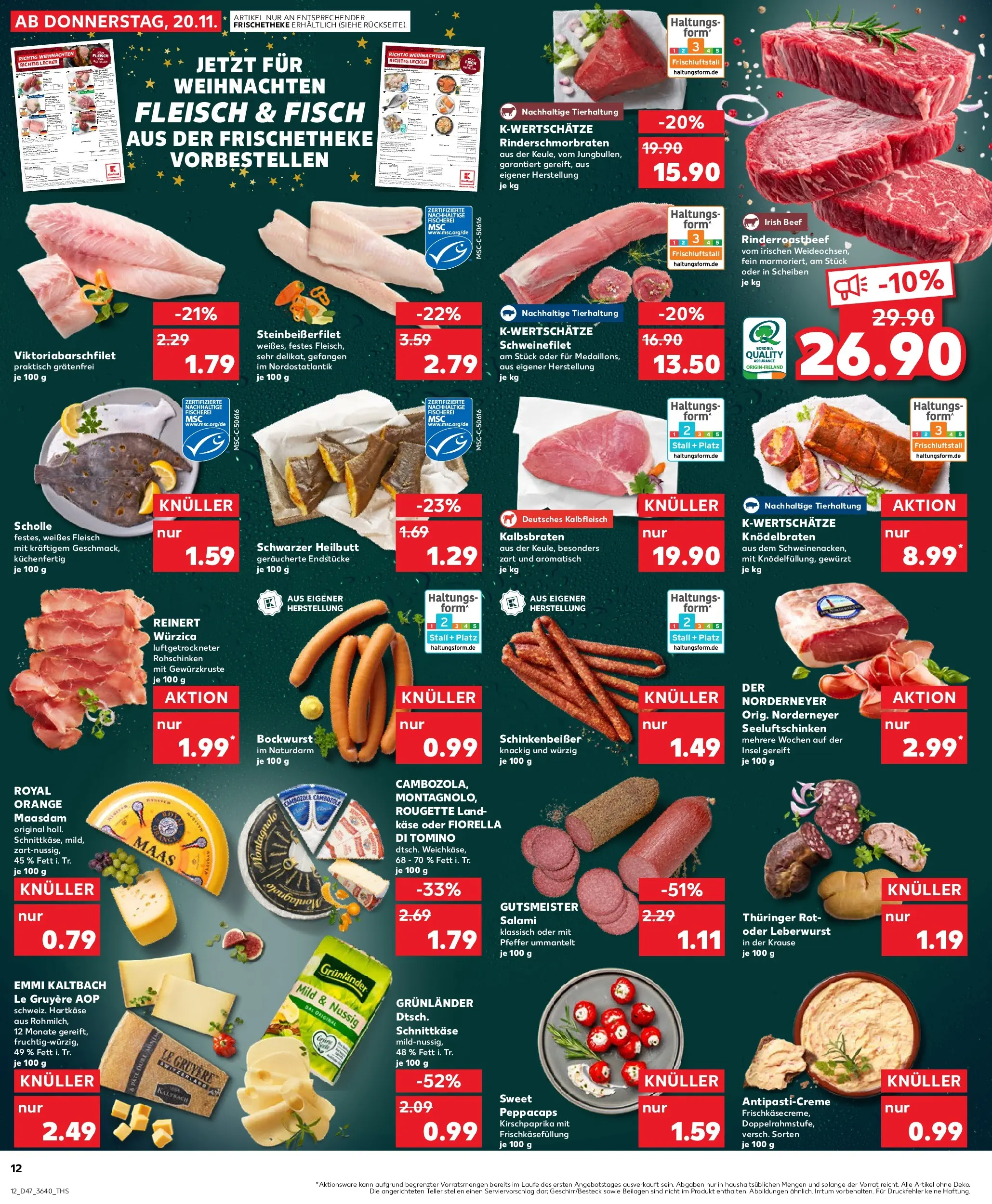 Prospekt Kaufland ab 20.11.2025 » Angebote Online zum Blättern | Seite: 12 | Produkte: Käse, Fisch, Grunlander, Salami