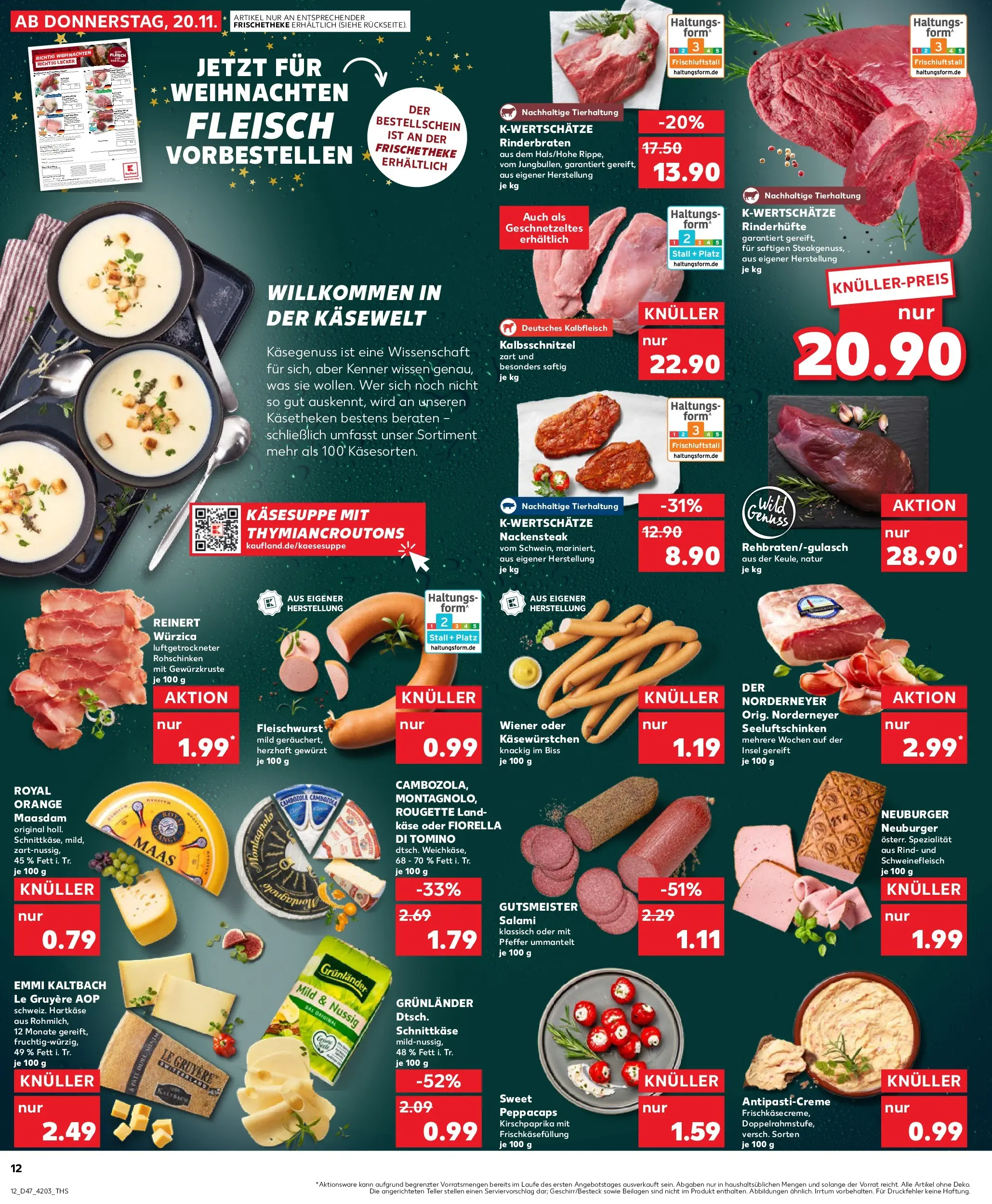 Prospekt Kaufland ab 20.11.2025 » Angebote Online zum Blättern | Seite: 12 | Produkte: Rinderbraten, Grunlander, Pfeffer, Fleisch