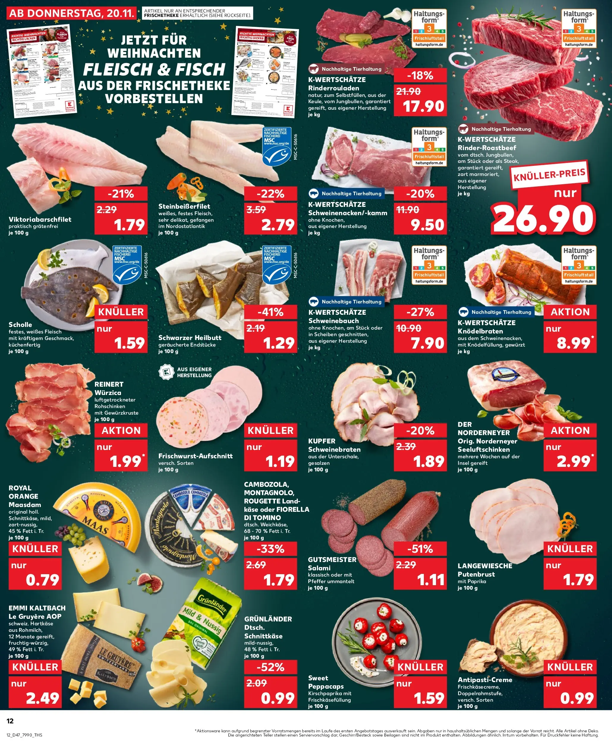 Prospekt Kaufland ab 20.11.2025 » Angebote Online zum Blättern | Seite: 12 | Produkte: Rinderrouladen, Paprika, Pfeffer, Salami