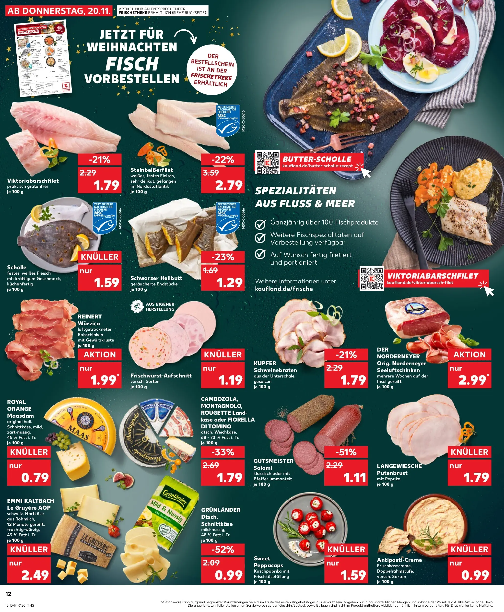 Prospekt Kaufland ab 20.11.2025 » Angebote Online zum Blättern | Seite: 12 | Produkte: Fisch, Pfeffer, Salami, Fleisch