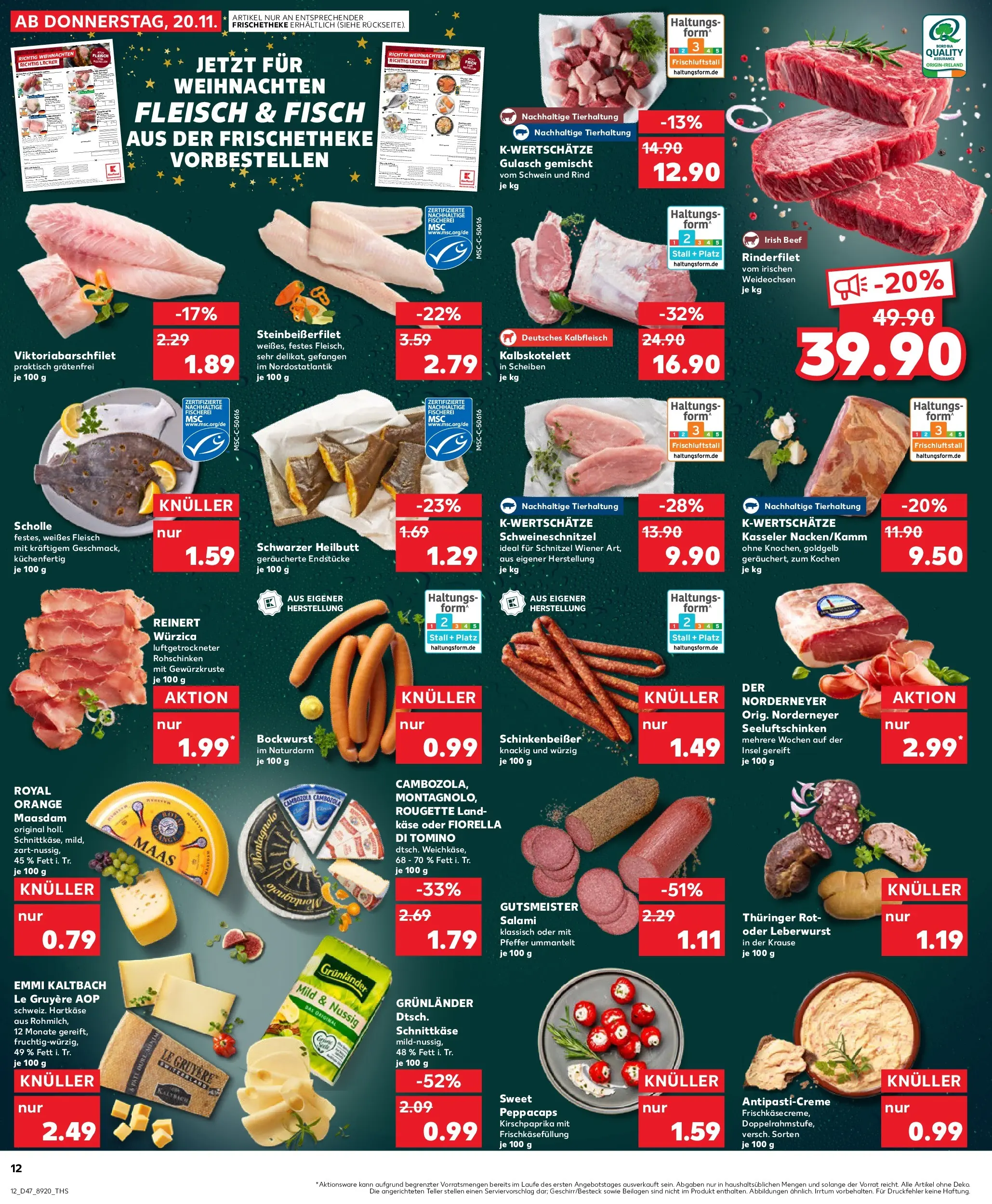 Prospekt Kaufland ab 20.11.2025 » Angebote Online zum Blättern | Seite: 12 | Produkte: Käse, Schnitzel, Fisch, Gulasch