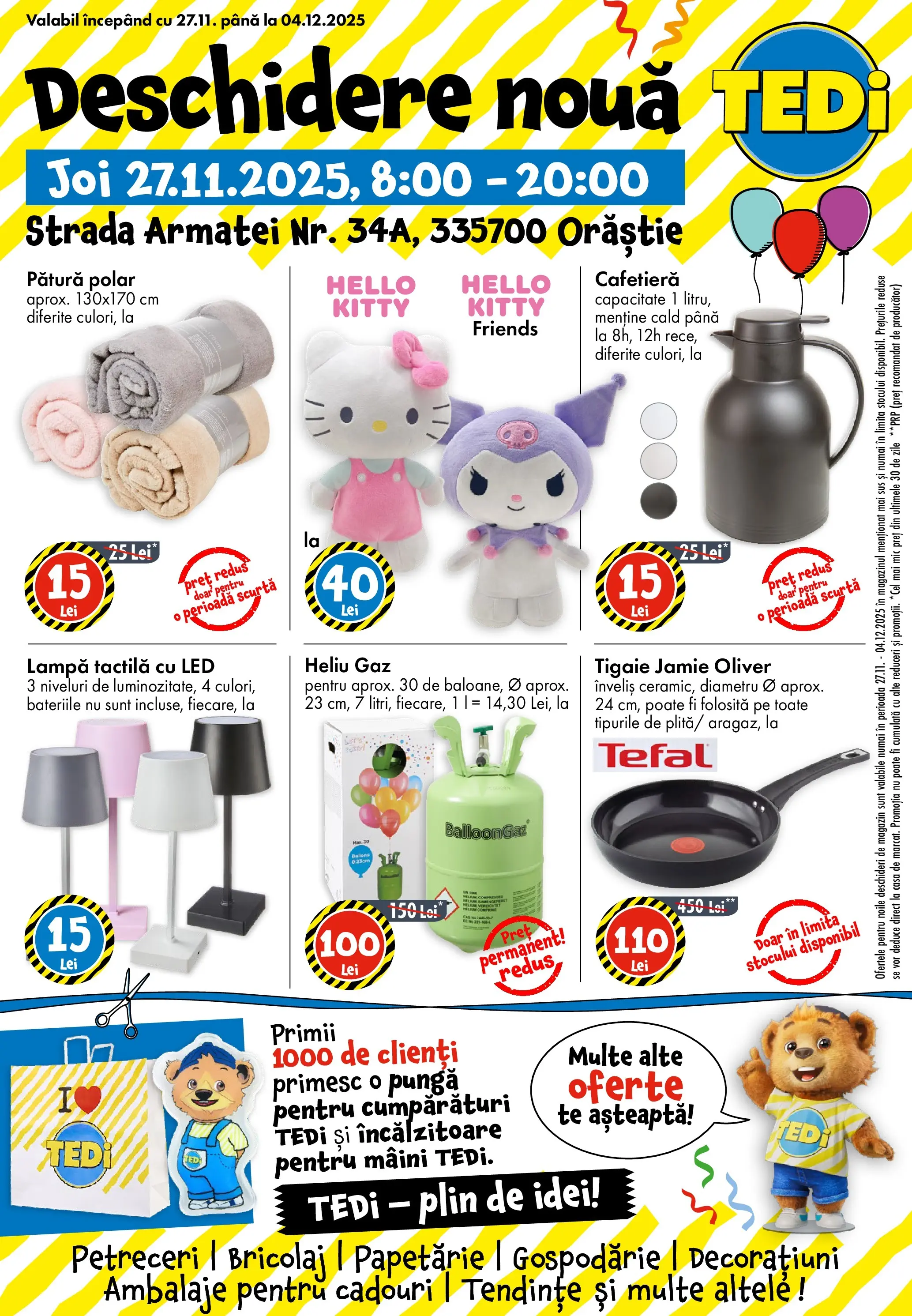 Catalog TEDi - Orastie - Oferta 27.11.2025 - 04.12.2025 | Pagină: 1 | Produse: Pungă, Cafetieră, Pătură, Lampă