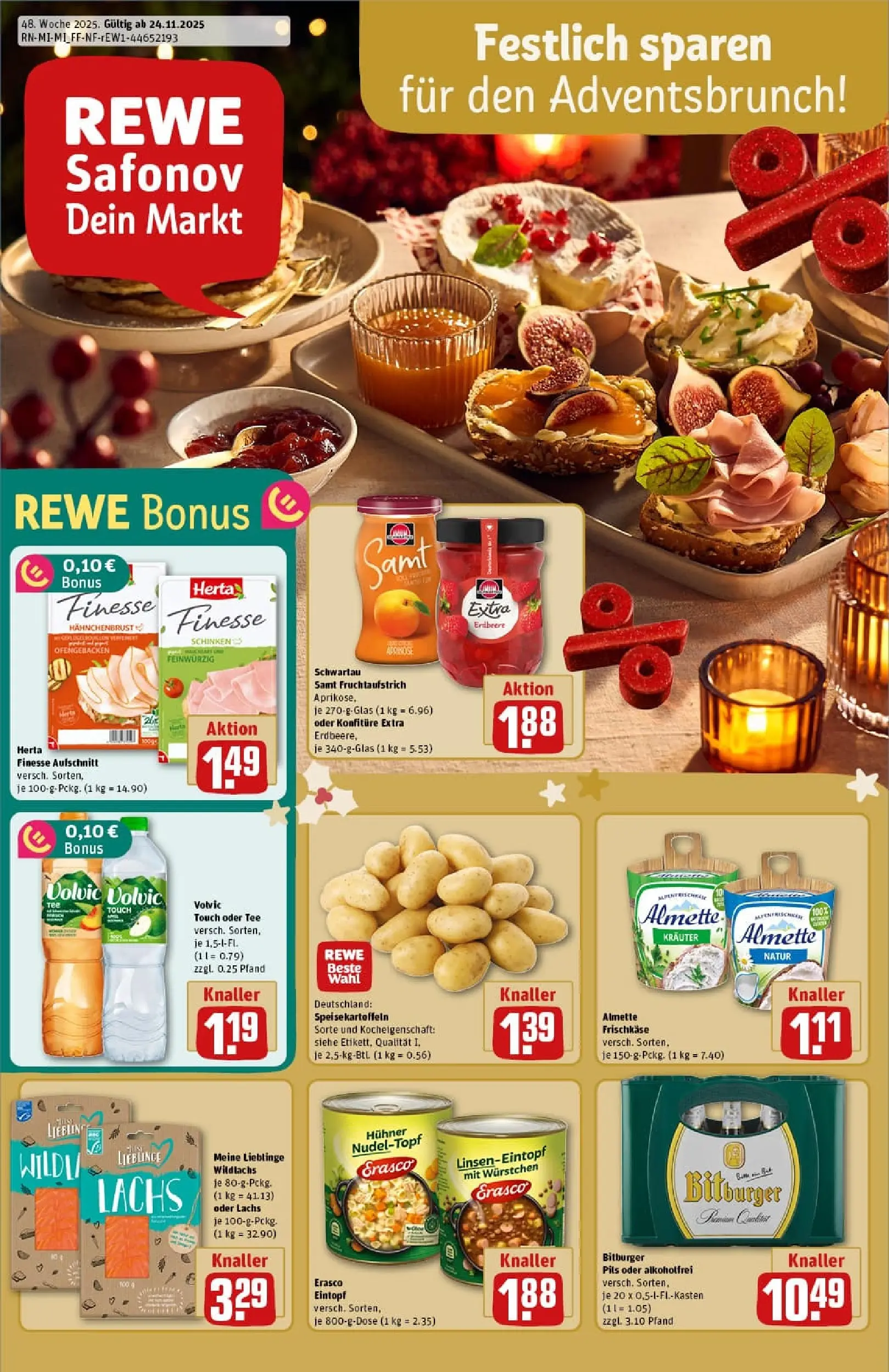 REWE Prospekt ab 23.11.2025 zum Blättern » Angebote | Seite: 1 | Produkte: Schwartau samt, Lachs, Tee, Volvic