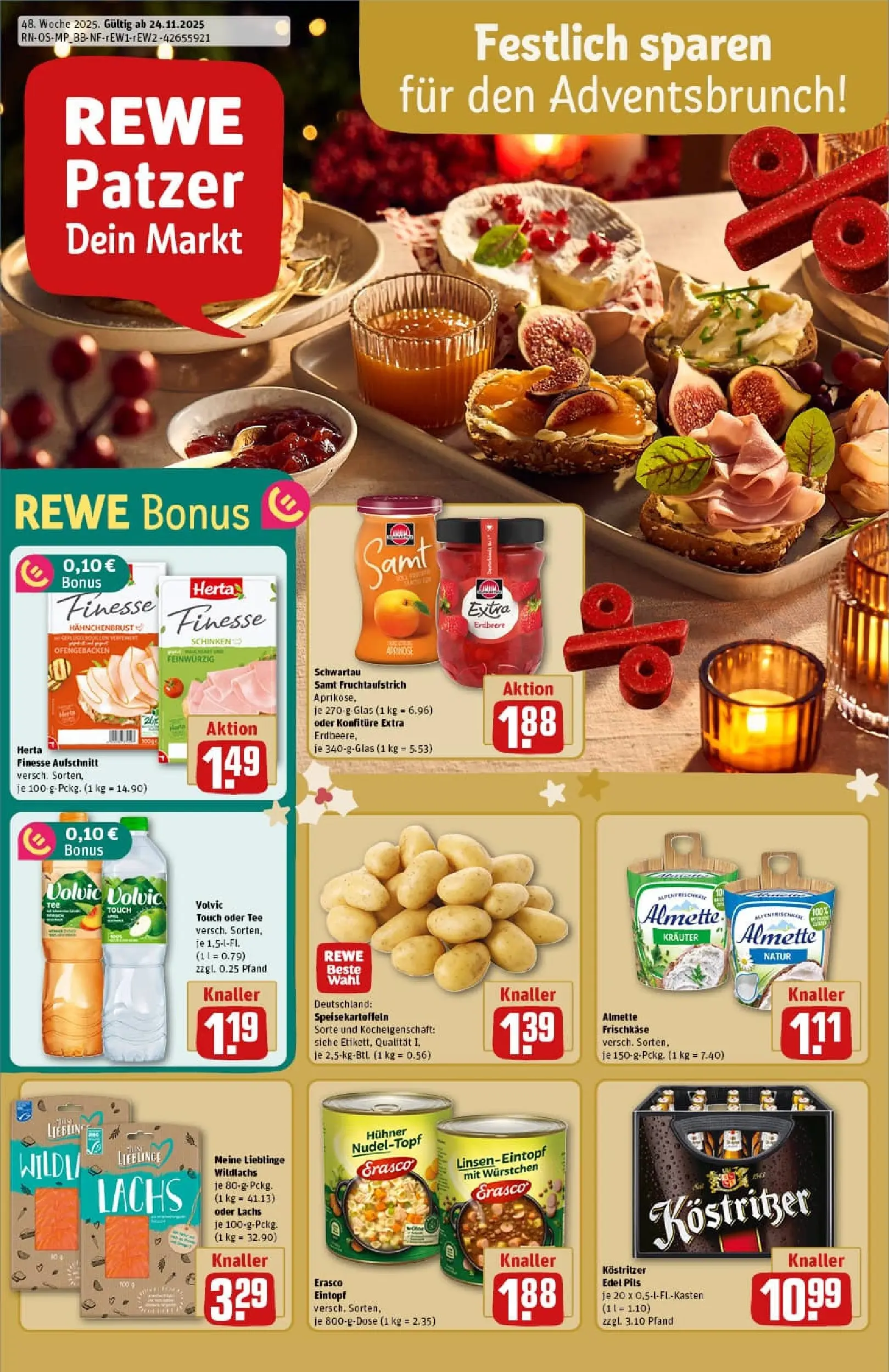 REWE Prospekt ab 23.11.2025 zum Blättern » Angebote | Seite: 1 | Produkte: Almette, Kostritzer, Tee, Volvic