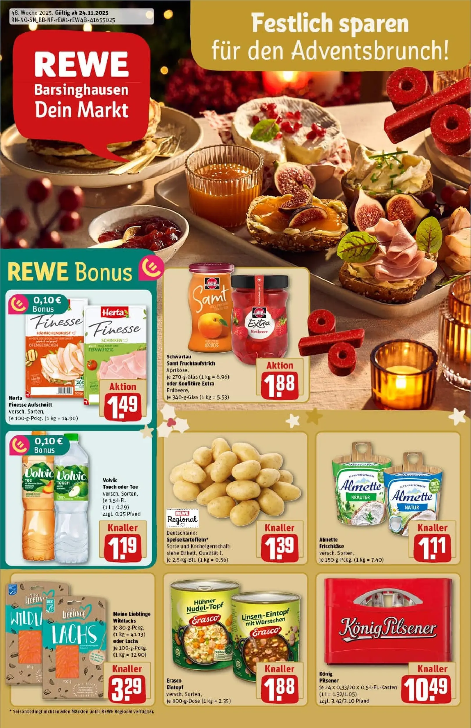 REWE Prospekt ab 23.11.2025 zum Blättern » Angebote | Seite: 1 | Produkte: Schinken, Erasco, Frischkase, Hahnchenbrust