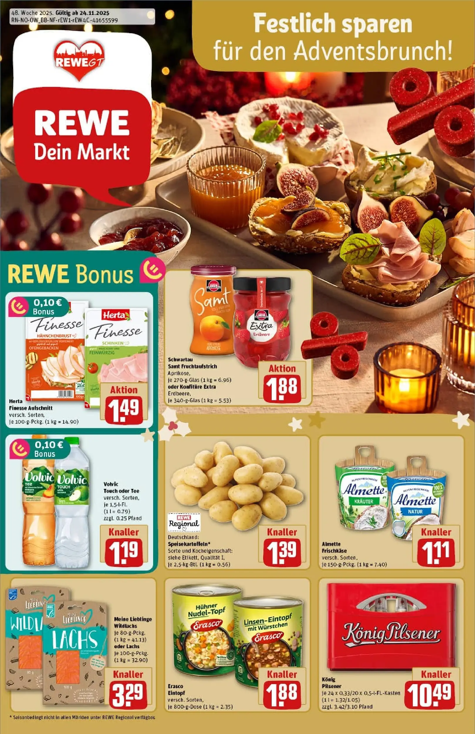 REWE Prospekt ab 23.11.2025 zum Blättern » Angebote | Seite: 1 | Produkte: Konig pilsener, Volvic touch, Volvic, Hahnchenbrust