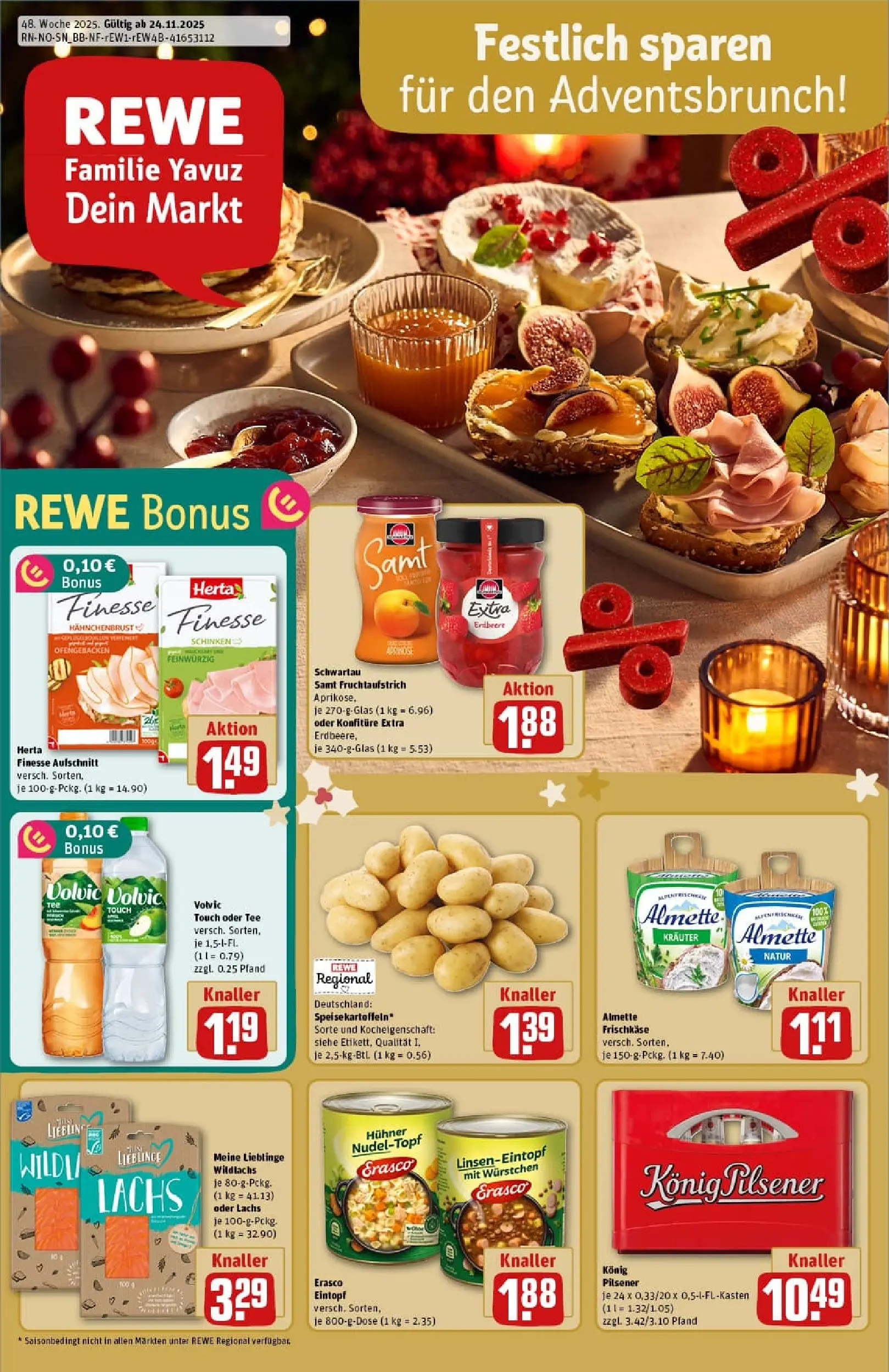 REWE Prospekt ab 23.11.2025 zum Blättern » Angebote | Seite: 1 | Produkte: Almette, Schwartau samt, Schinken, Volvic