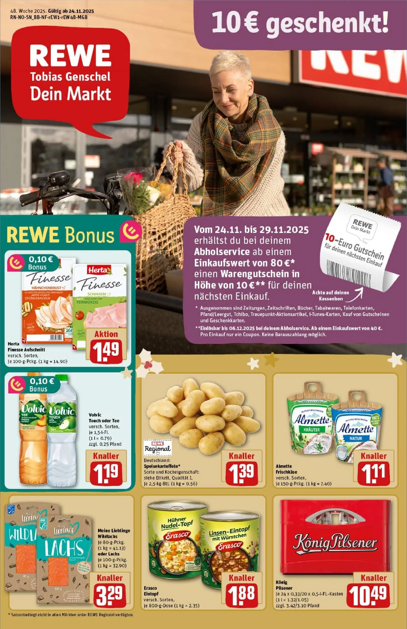 REWE Prospekt ab 23.11.2025 zum Blättern » Angebote | Seite: 1 | Produkte: Almette, Lachs, Frischkase, Hahnchenbrust