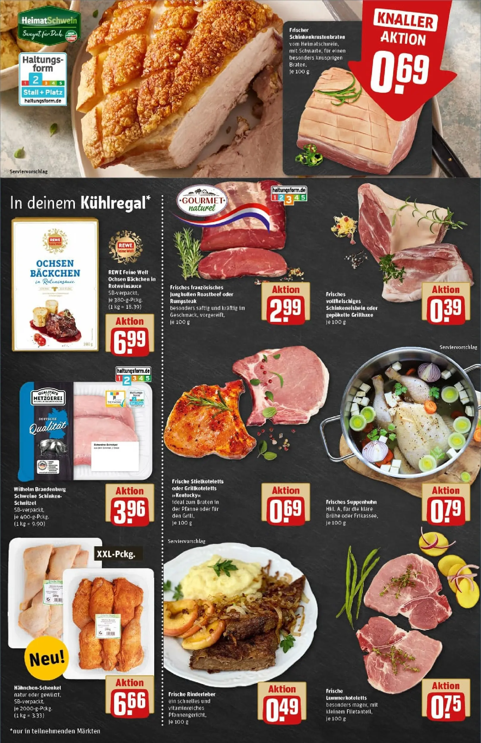 REWE Prospekt ab 23.11.2025 zum Blättern » Angebote | Seite: 8 | Produkte: Rumpsteak, Hahnchenschenkel, Schnitzel, Schinken