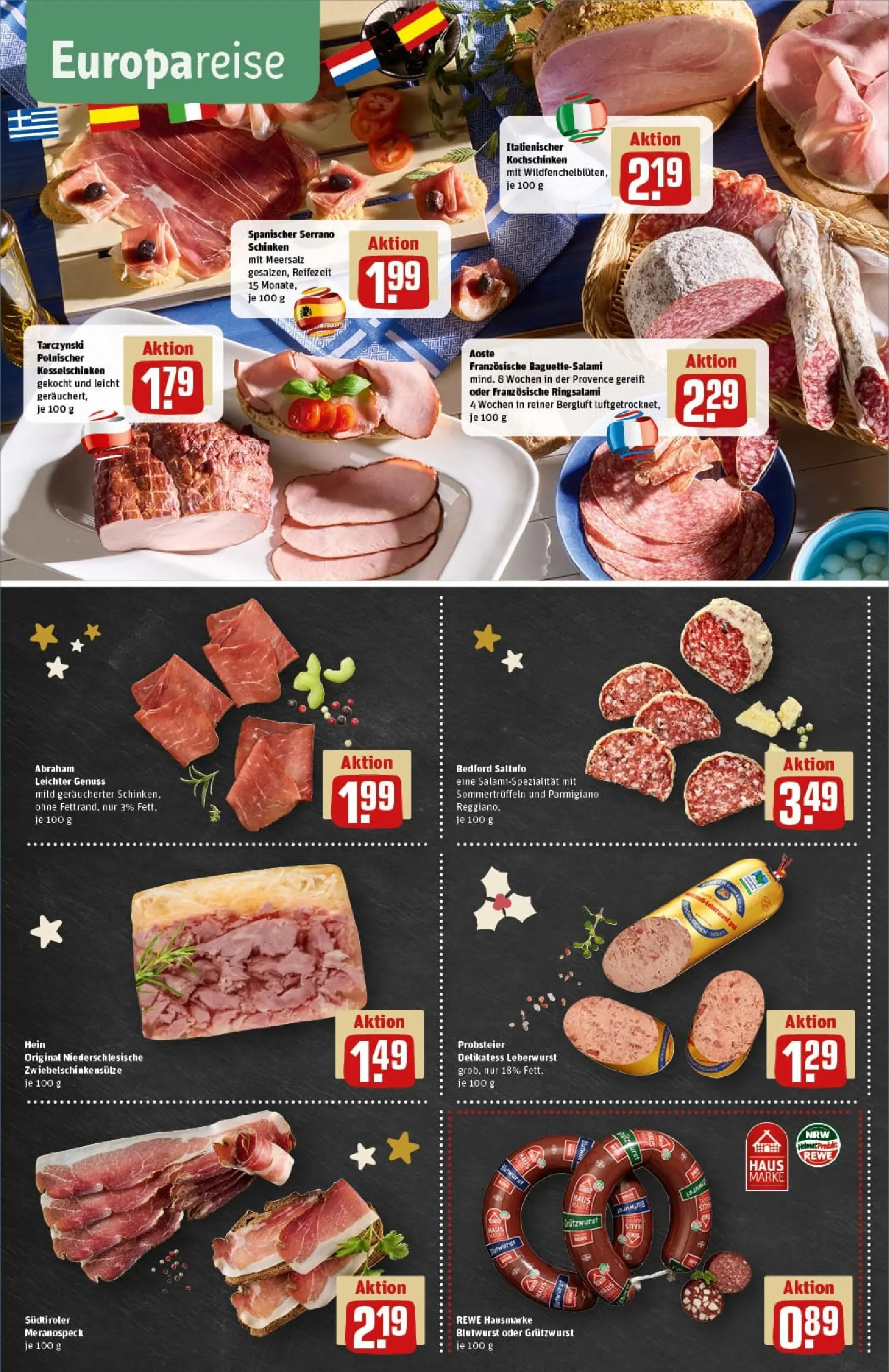 REWE Prospekt ab 23.11.2025 zum Blättern » Angebote | Seite: 10 | Produkte: Baguette, Salami, Serrano schinken, Schinken