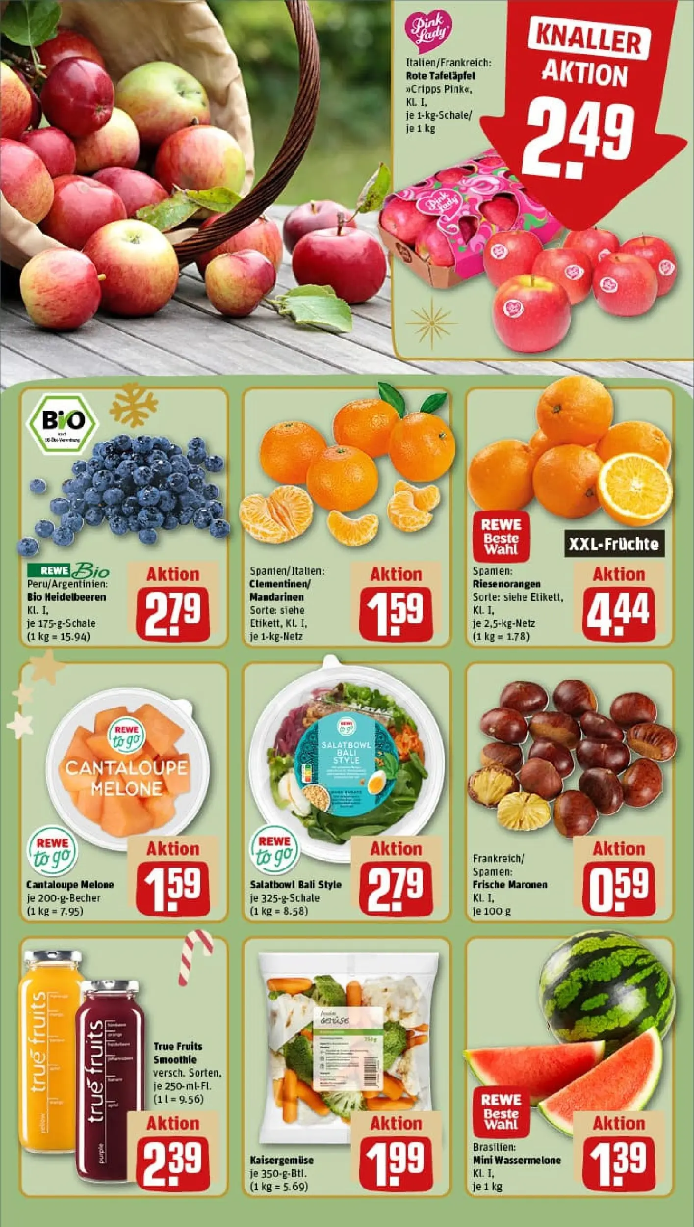 REWE Prospekt ab 23.11.2025 zum Blättern » Angebote | Seite: 8 | Produkte: Mandarinen, Heidelbeeren, Wassermelone, Melone