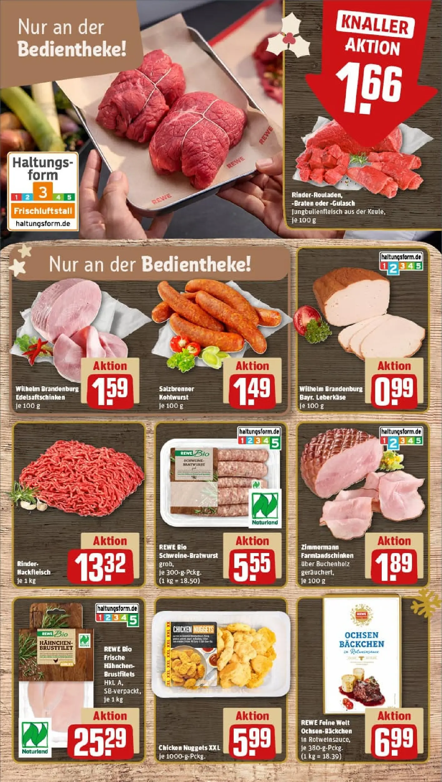 REWE Prospekt ab 23.11.2025 zum Blättern » Angebote | Seite: 10 | Produkte: Hahnchen, Gulasch, Hackfleisch, Leberkase