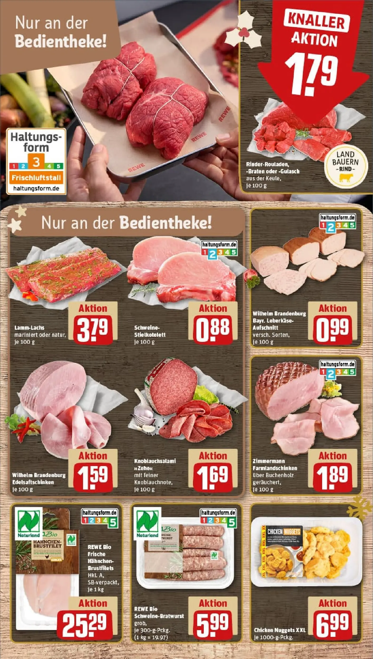 REWE Prospekt ab 23.11.2025 zum Blättern » Angebote | Seite: 10 | Produkte: Hahnchen, Gulasch, Wurst, Leberkase
